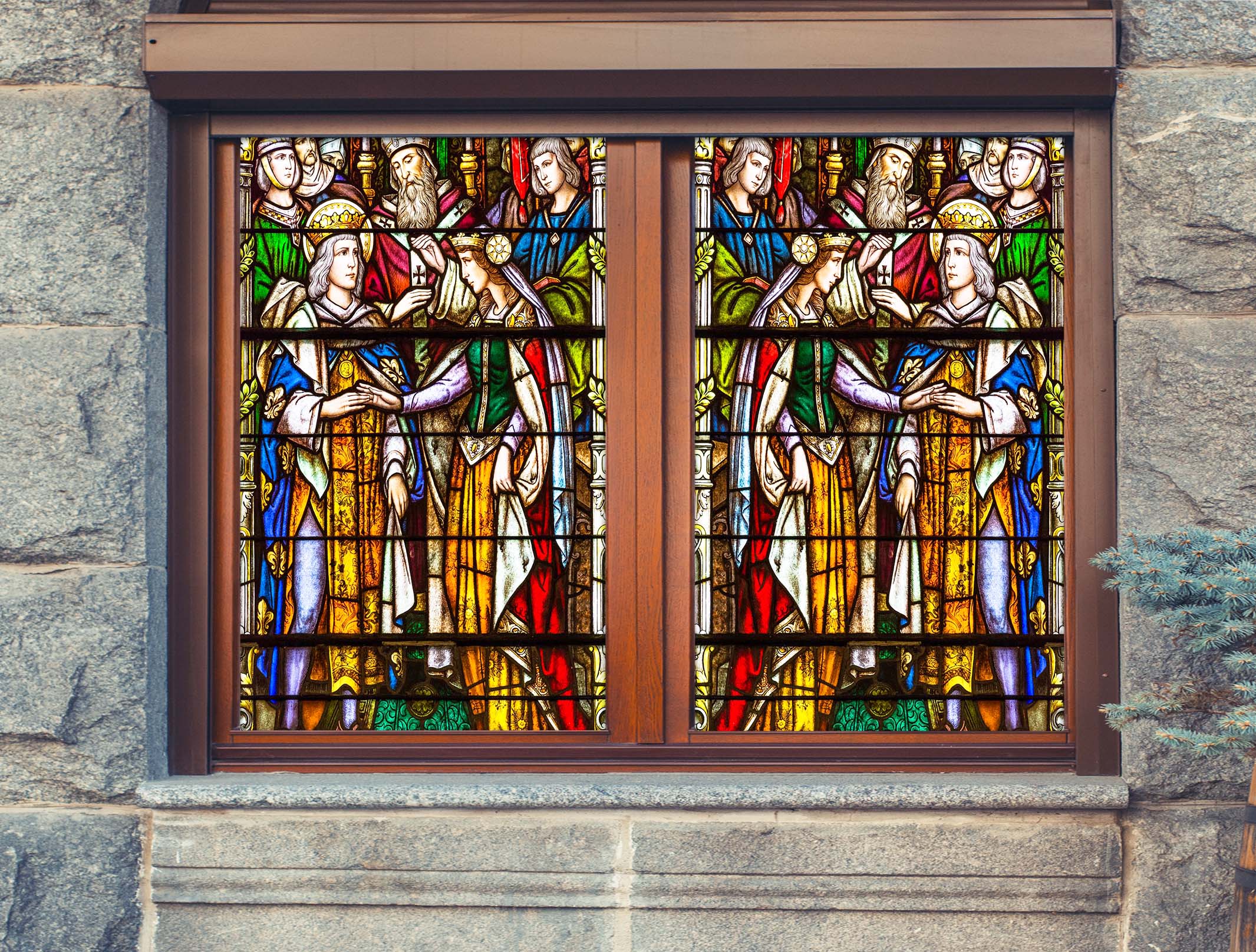 3D Prince Couple 196 Window Film Print Sticker Cling Stained Glass UV Block