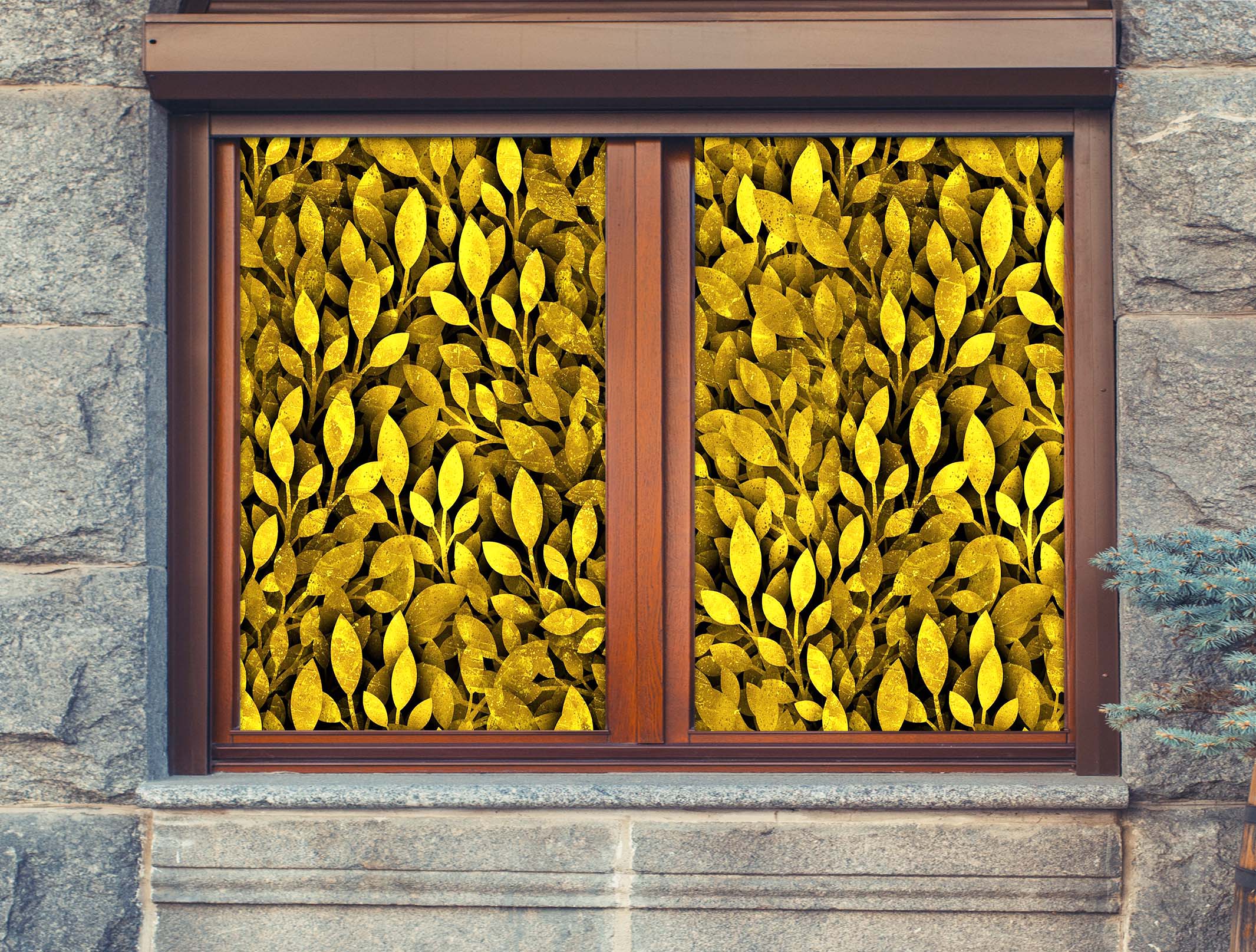 3D Golden Leaves 113 Window Film Print Sticker Cling Stained Glass UV Block