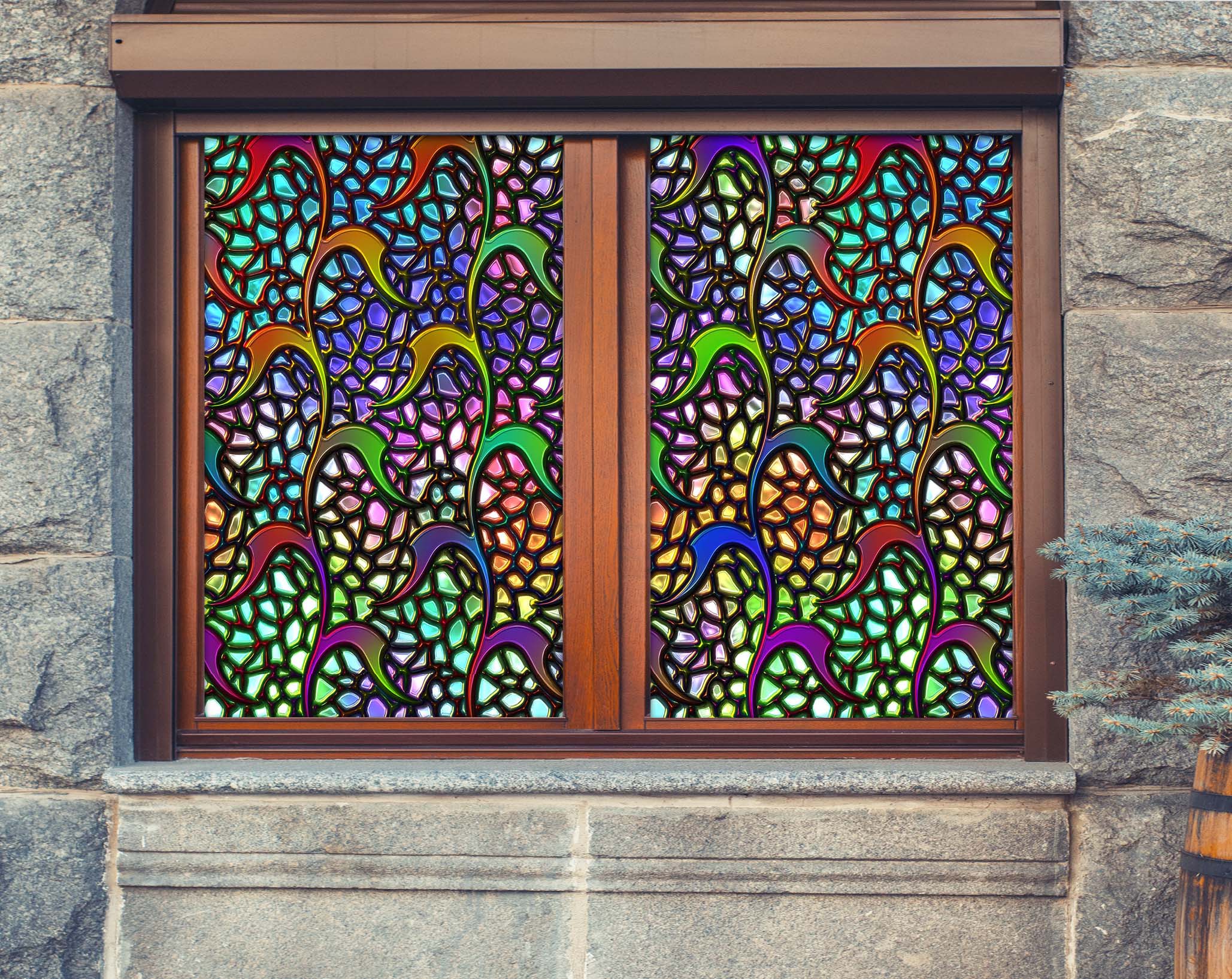 3D Colored Leaves 467 Window Film Print Sticker Cling Stained Glass UV Block