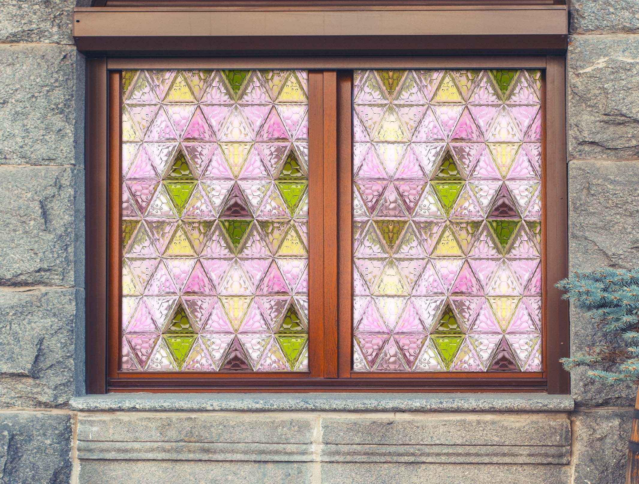 3D Pink Triangle 084 Window Film Print Sticker Cling Stained Glass UV Block