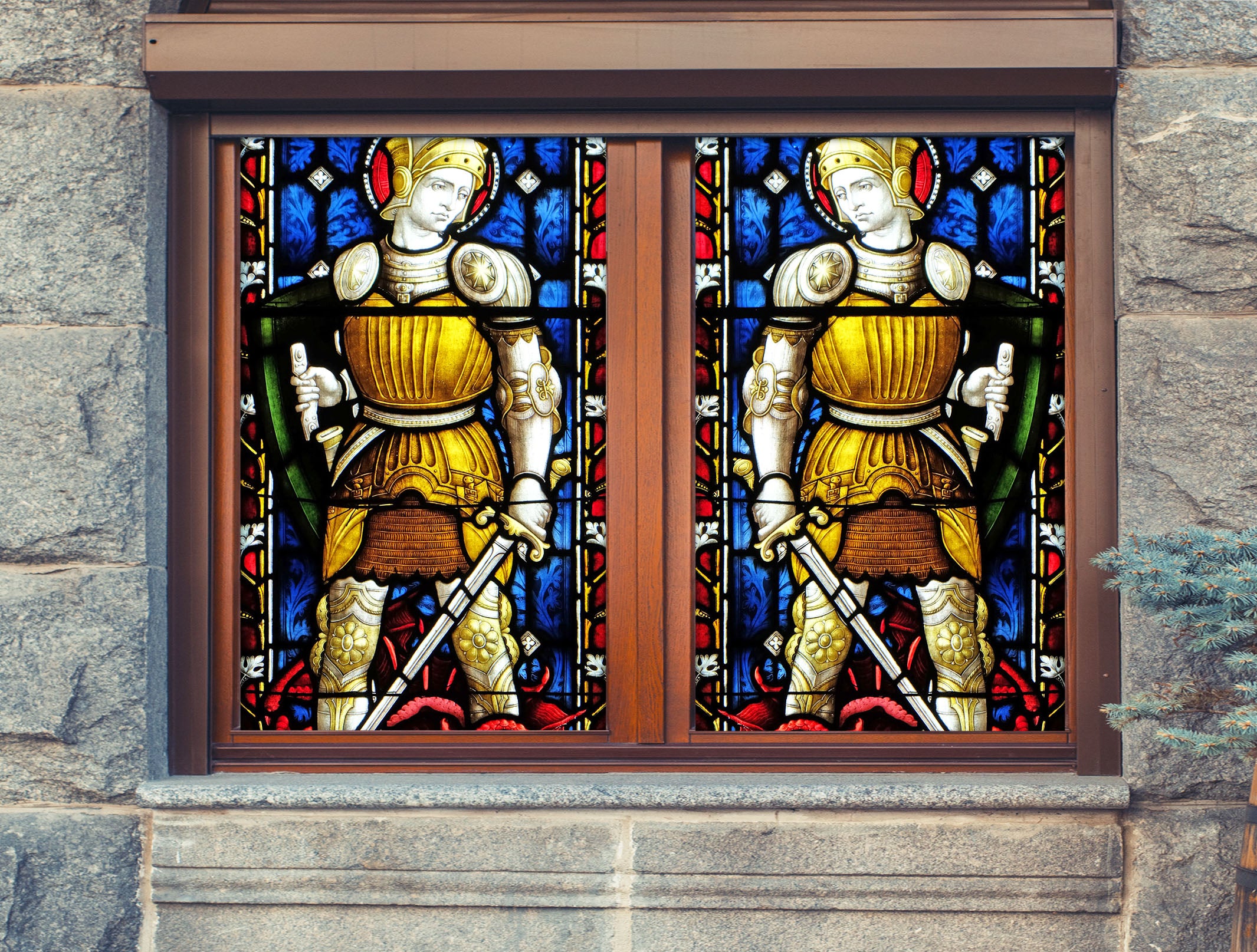 3D Yellow Warrior 085 Window Film Print Sticker Cling Stained Glass UV Block