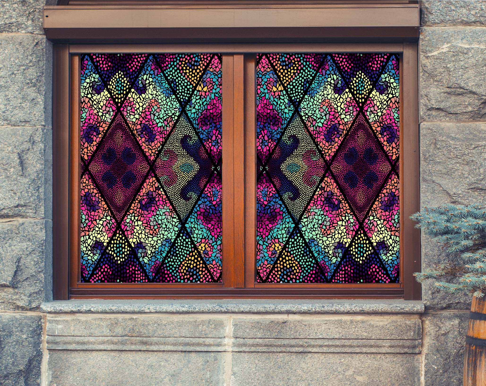 3D Color Mosaic Flower 399 Window Film Print Sticker Cling Stained Glass UV Block