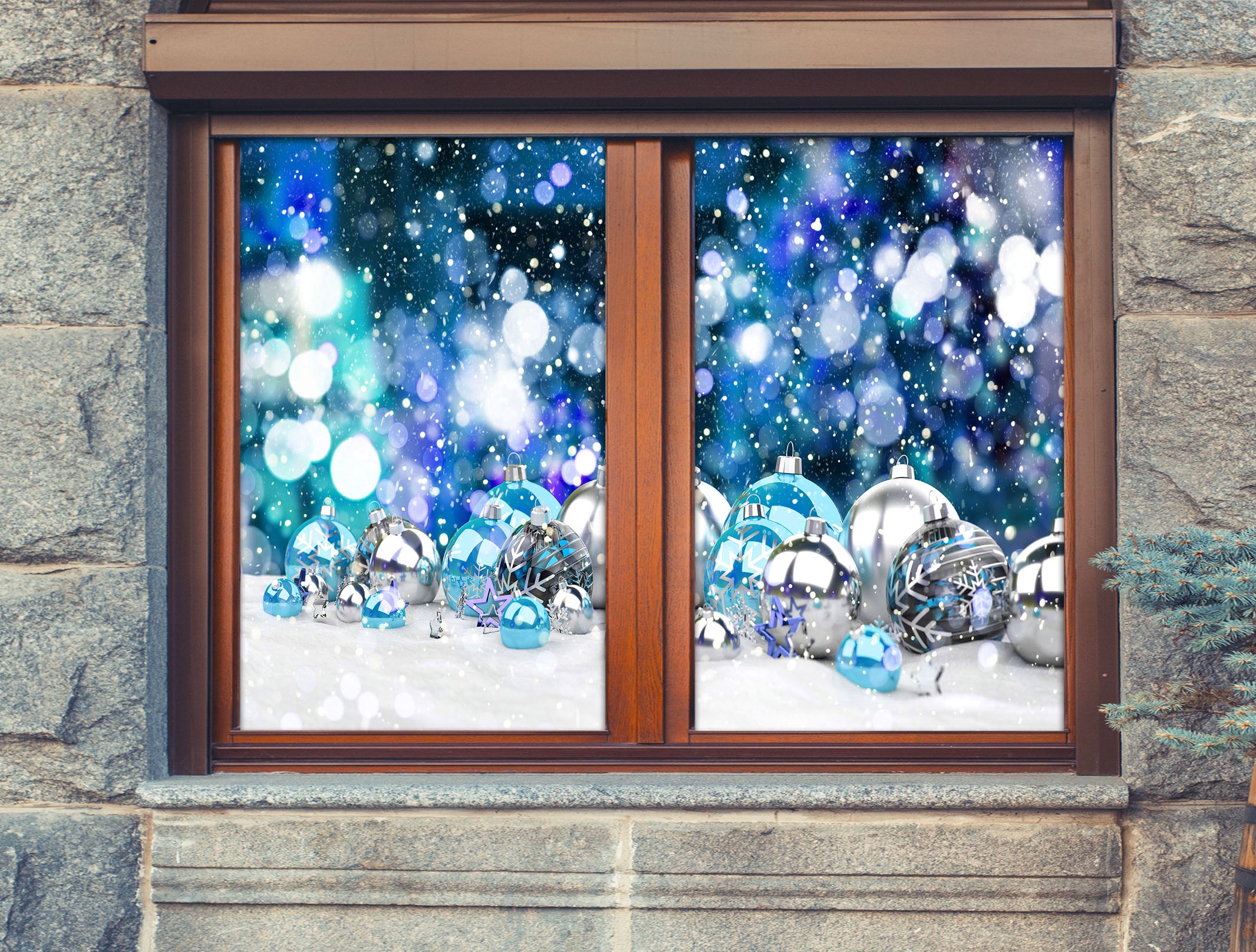 3D Blue Ball 30046 Christmas Window Film Print Sticker Cling Stained Glass Xmas
