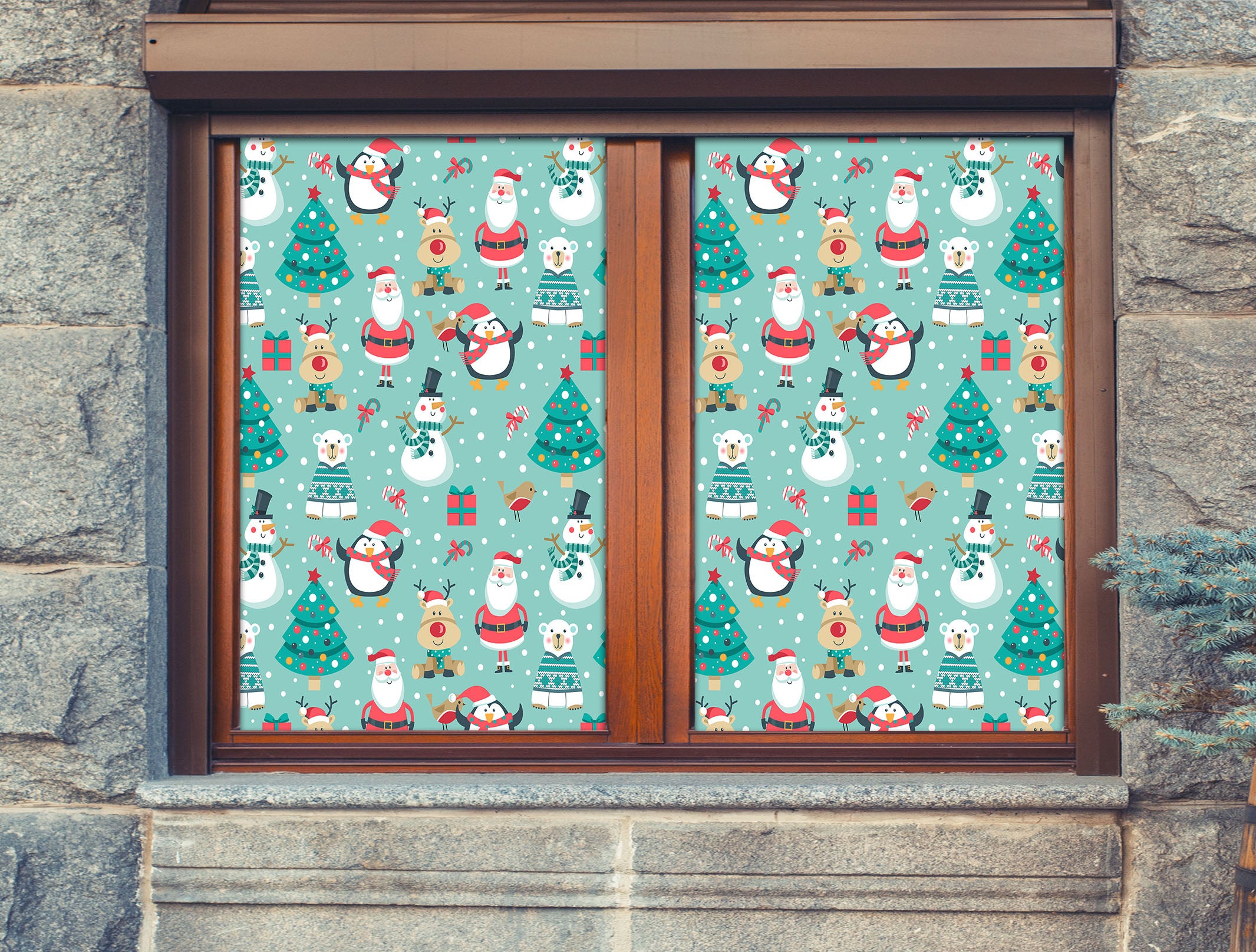 3D Santa Snowman 30067 Christmas Window Film Print Sticker Cling Stained Glass Xmas