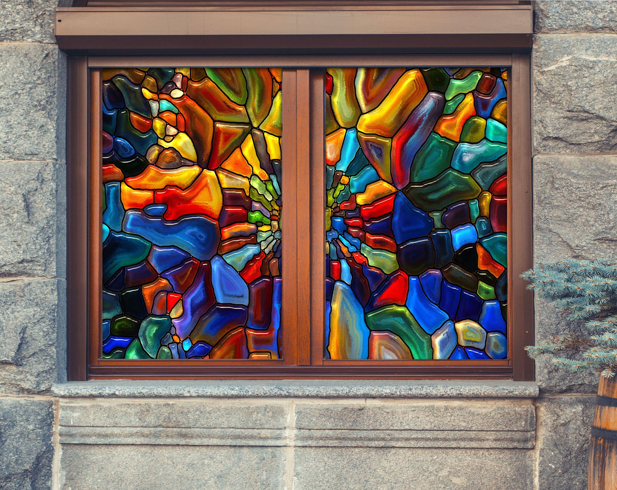 3D Colored Graffiti 308 Window Film Print Sticker Cling Stained Glass UV Block