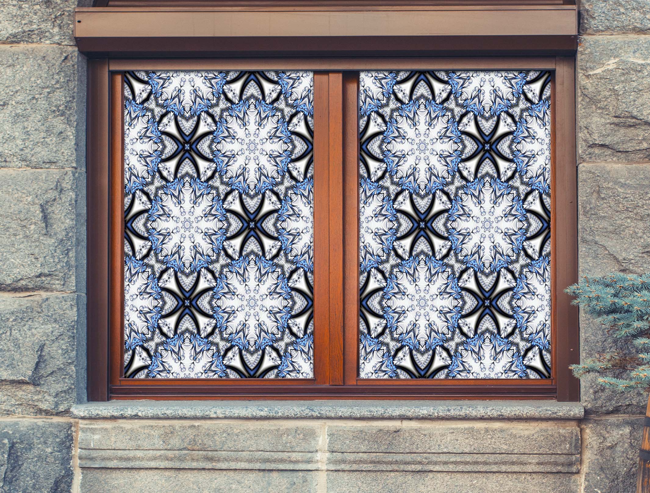 3D Blue Custom 199 Window Film Print Sticker Cling Stained Glass UV Block