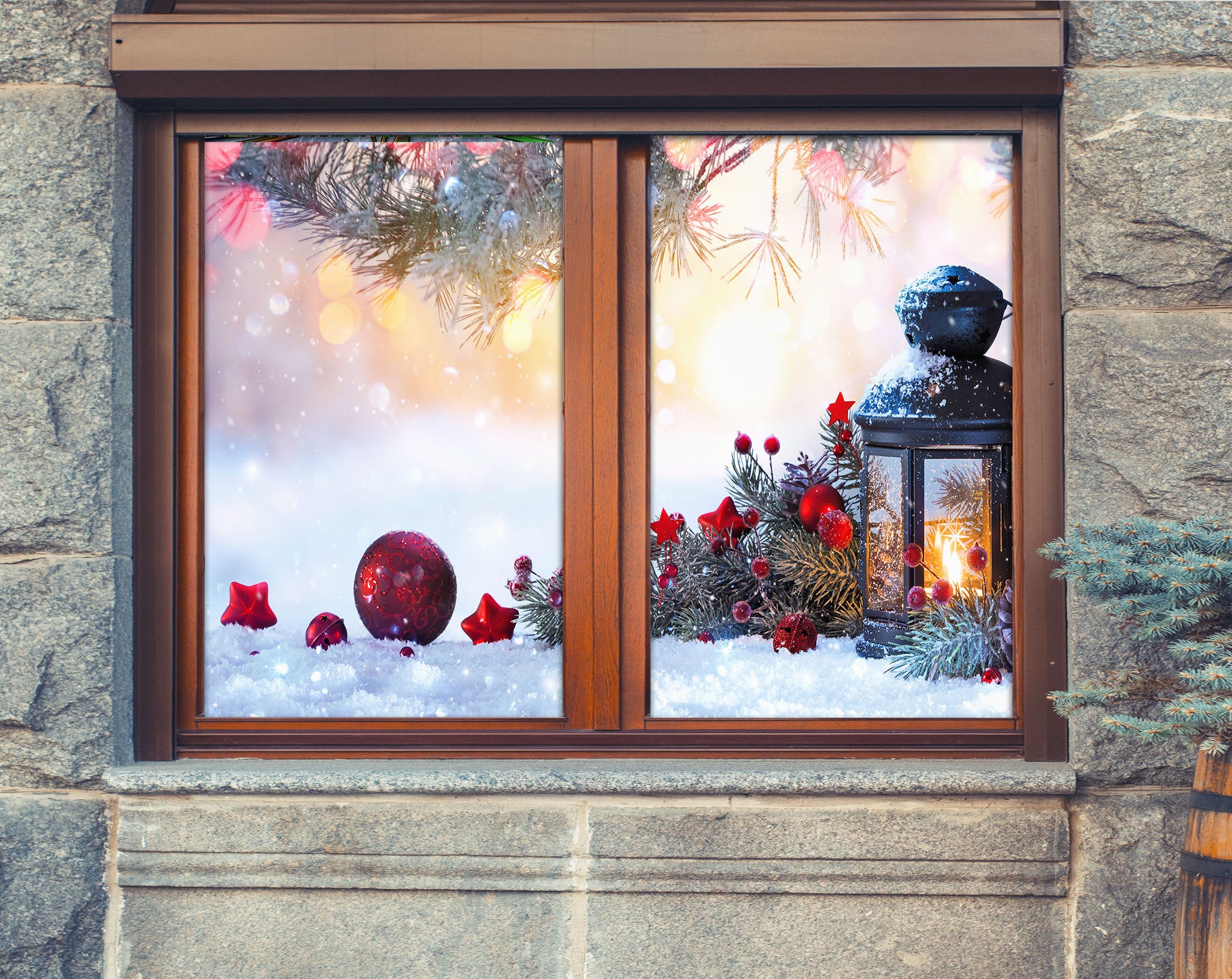 3D Christmas Lantern 447 Window Film Print Sticker Cling Stained Glass UV Block