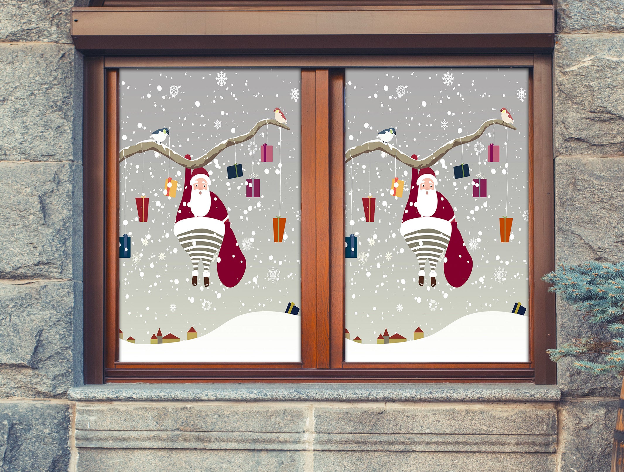 3D Snow Santa Claus 31010 Christmas Window Film Print Sticker Cling Stained Glass Xmas