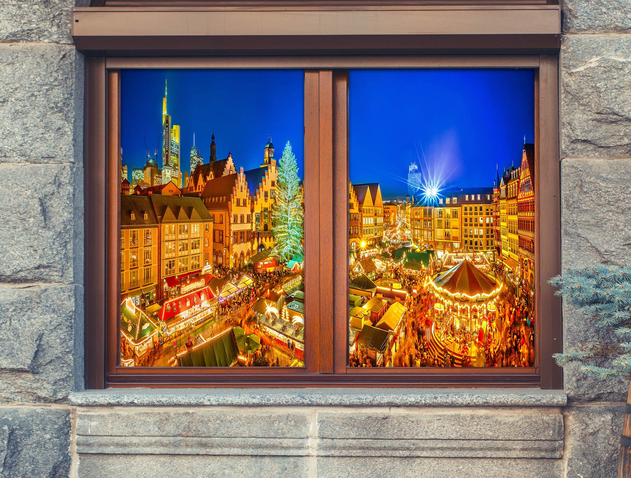 3D Construction 30034 Christmas Window Film Print Sticker Cling Stained Glass Xmas