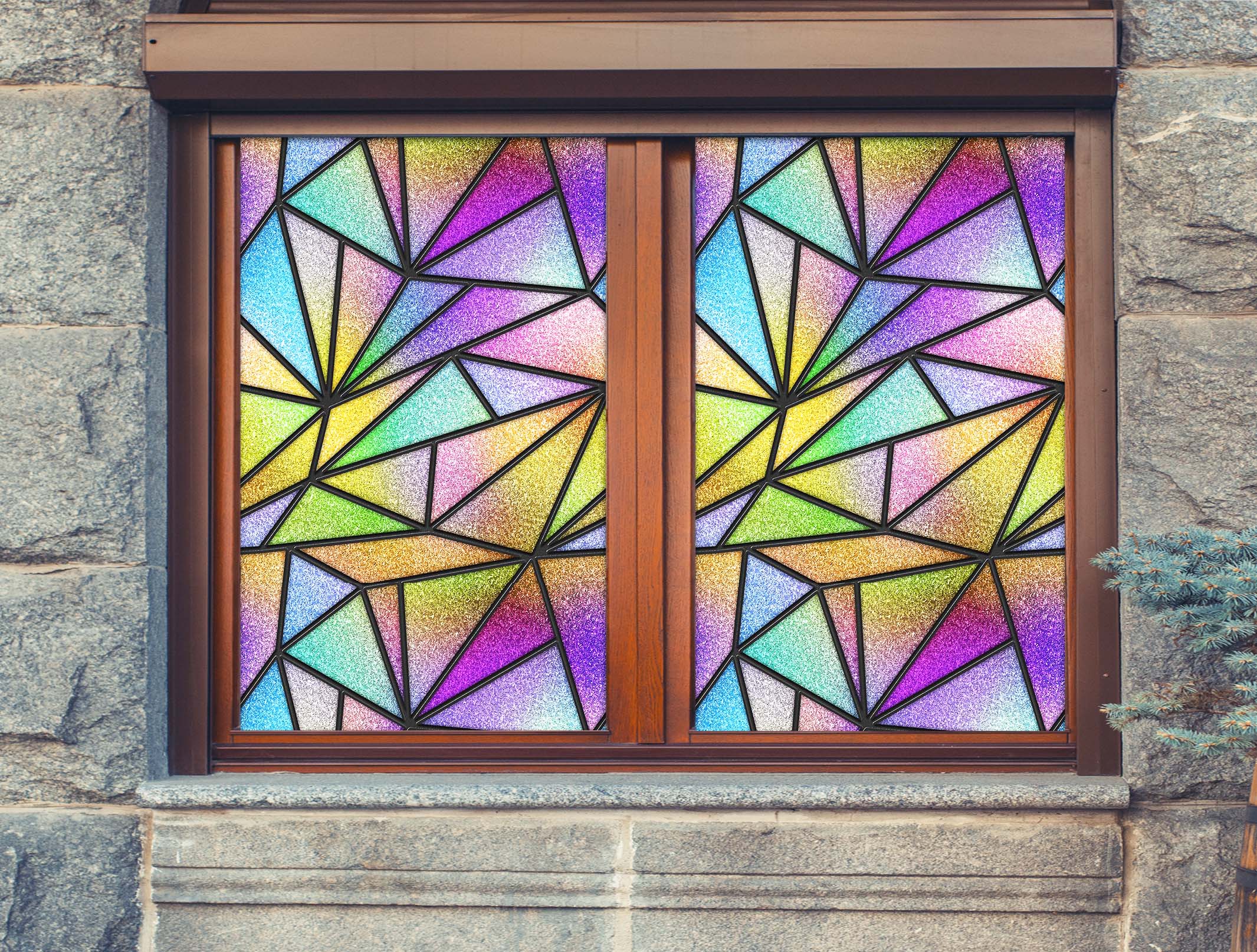 3D Triangle Square 104 Window Film Print Sticker Cling Stained Glass UV Block