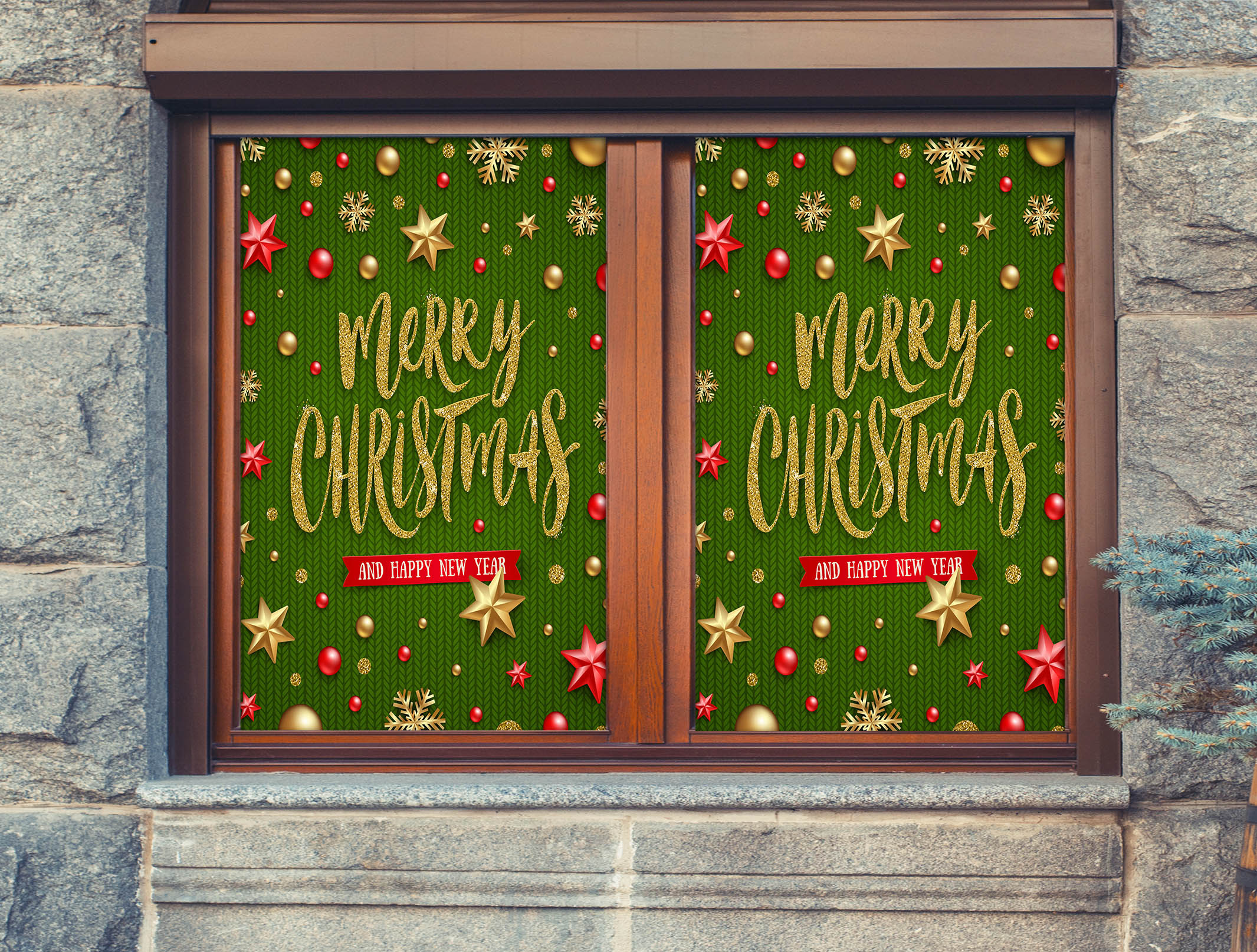 3D Merry Christmas 31053 Christmas Window Film Print Sticker Cling Stained Glass Xmas