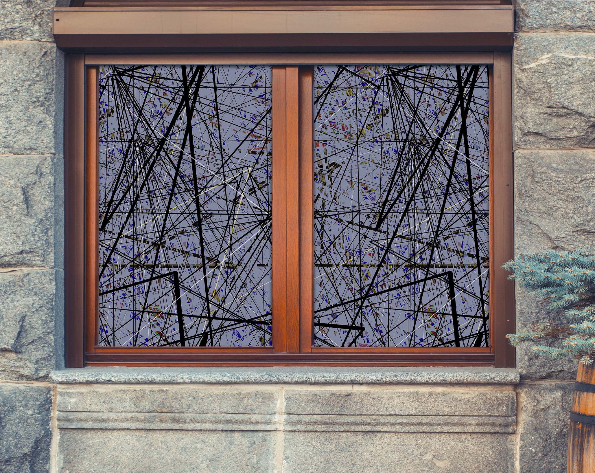 3D Black Lines 341 Window Film Print Sticker Cling Stained Glass UV Block