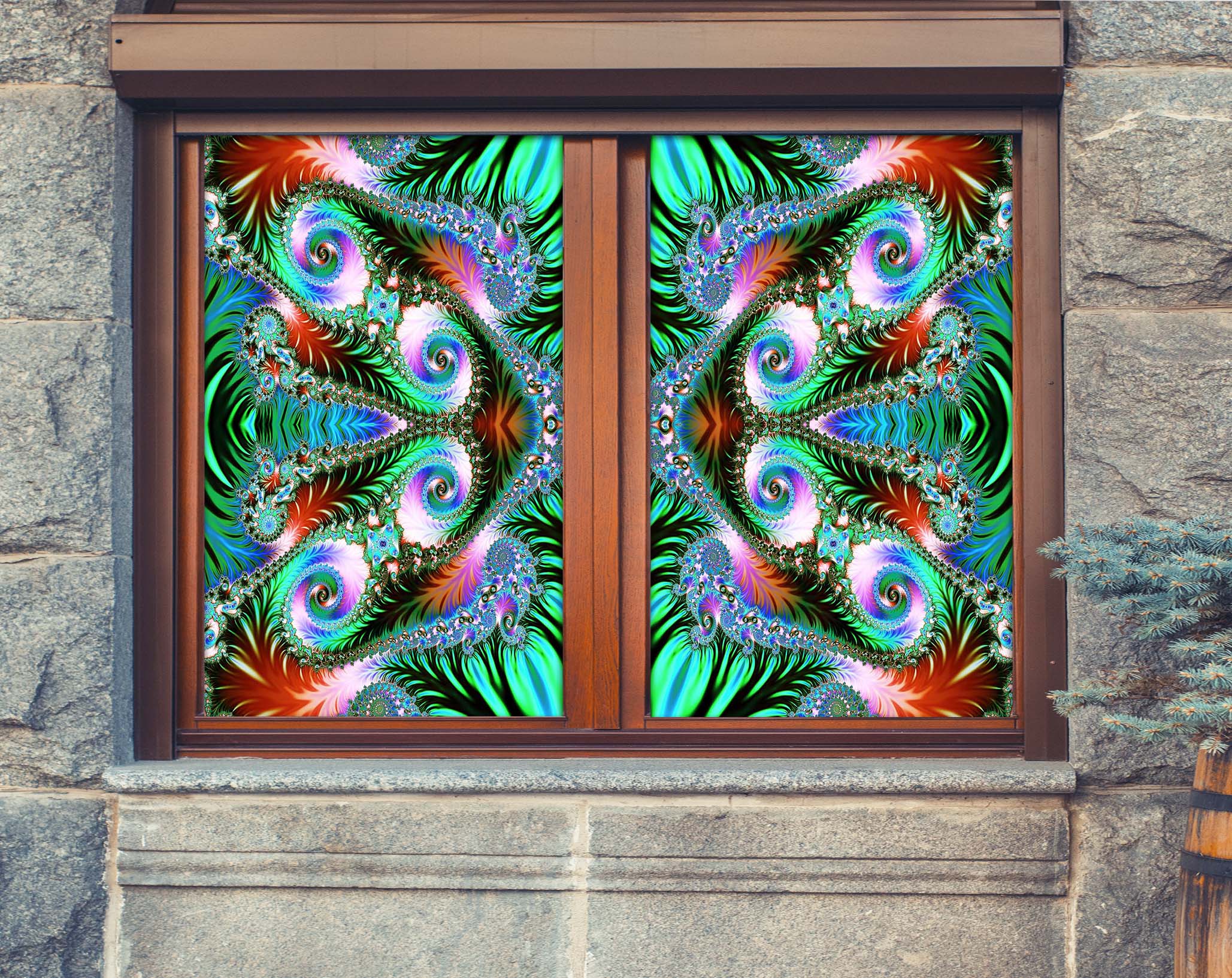 3D Green Pattern 312 Window Film Print Sticker Cling Stained Glass UV Block