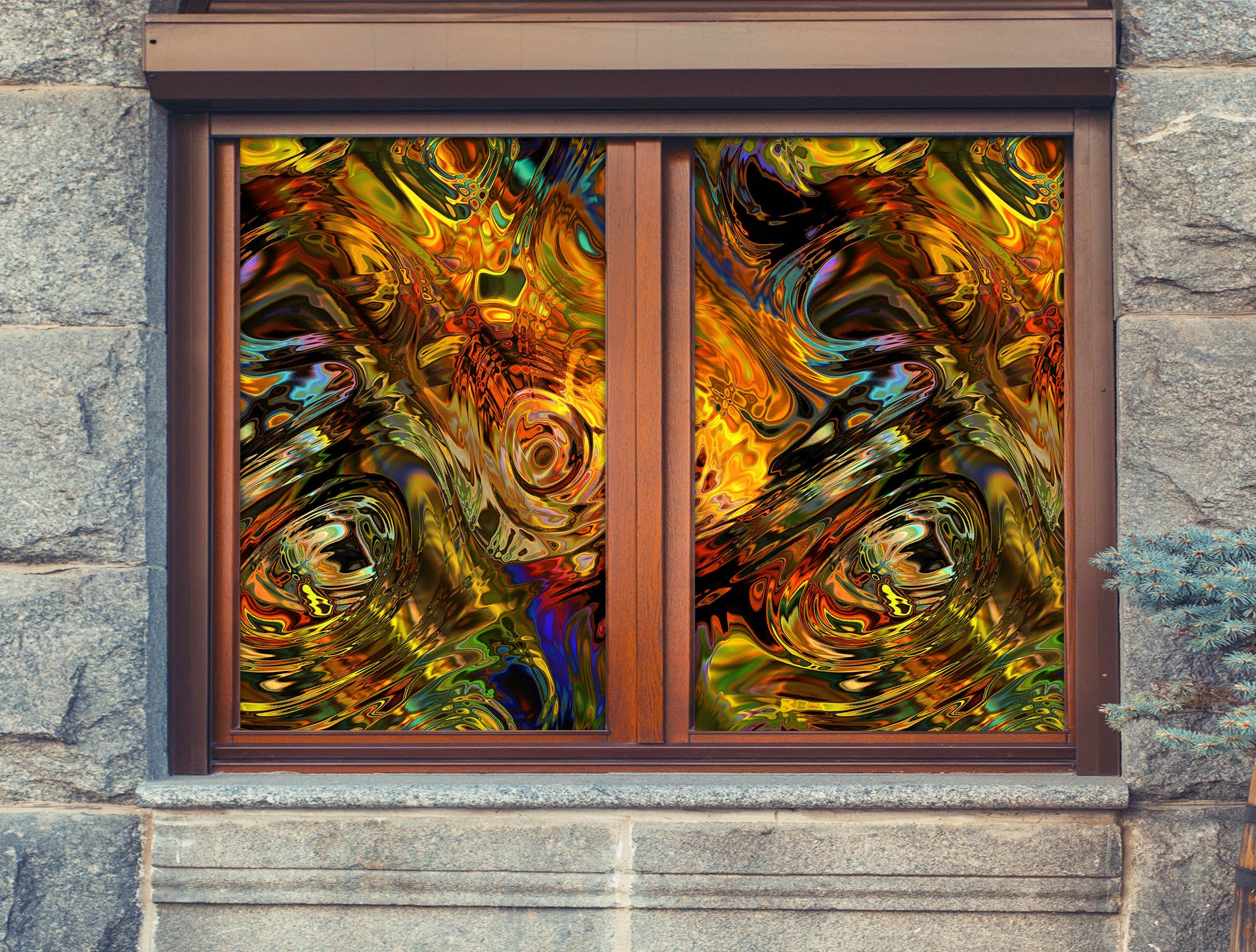 3D Color Water 010 Window Film Print Sticker Cling Stained Glass UV Block