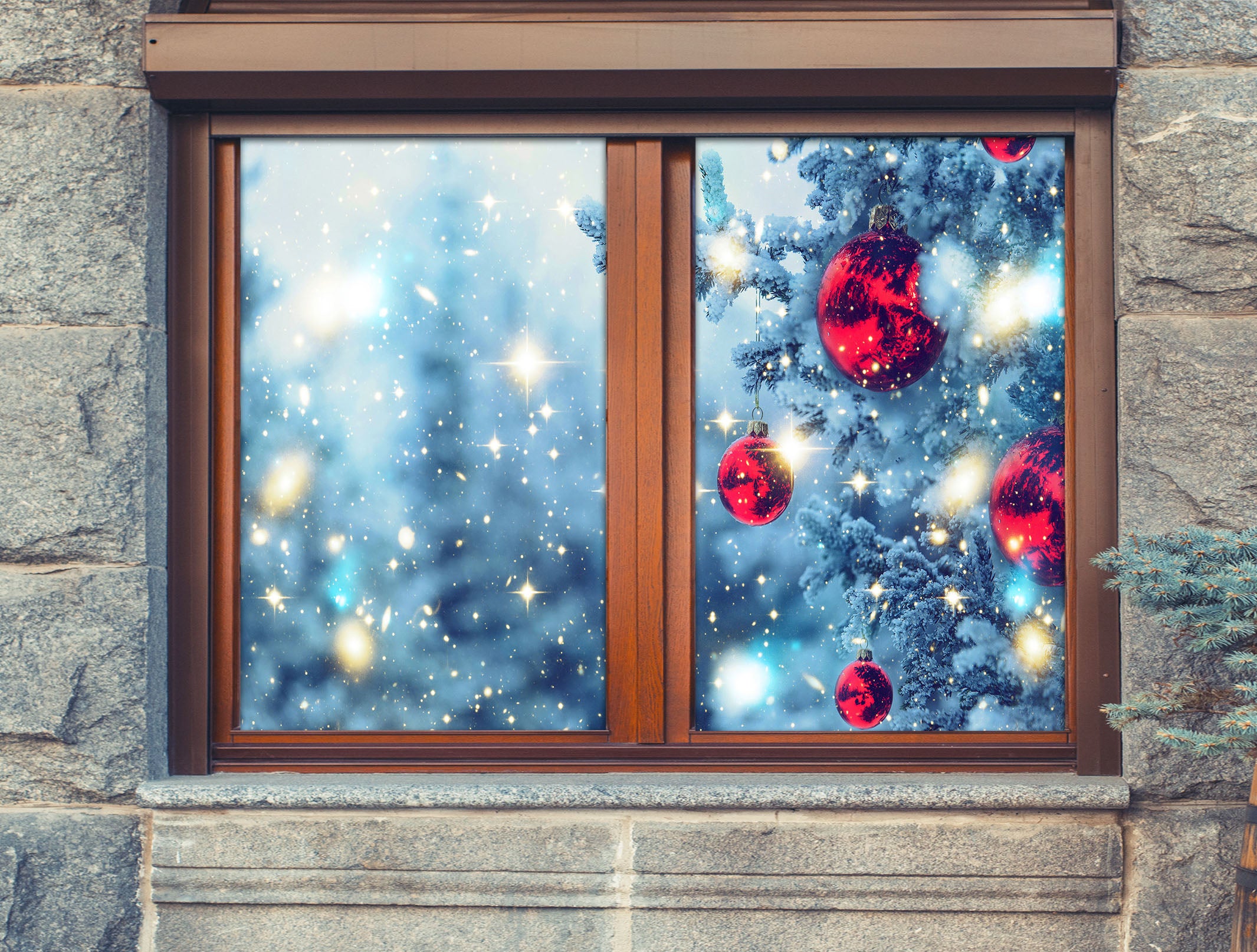 3D Red Ball Starlight 30065 Christmas Window Film Print Sticker Cling Stained Glass Xmas