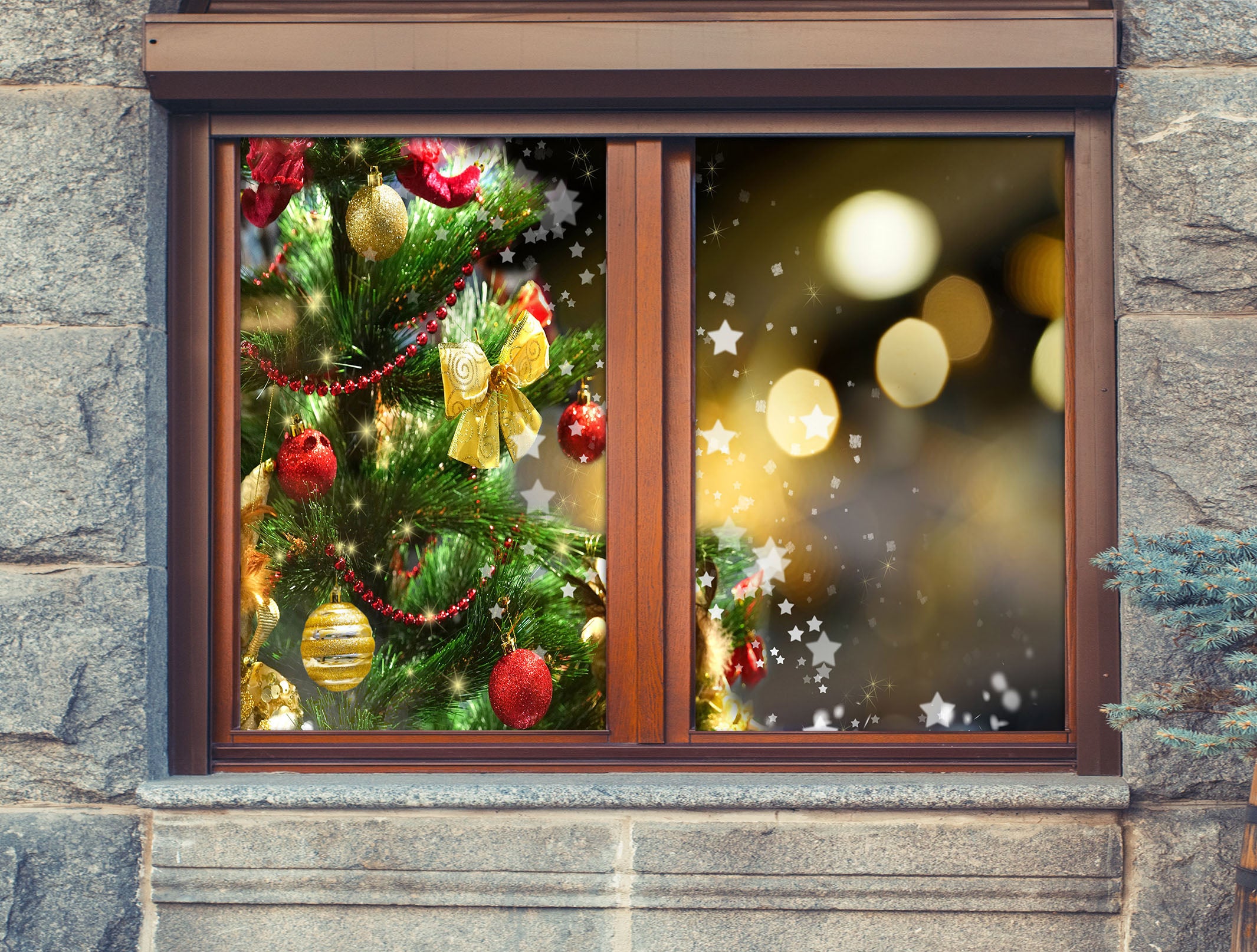 3D Christmas Tree Pendant 31076 Christmas Window Film Print Sticker Cling Stained Glass Xmas