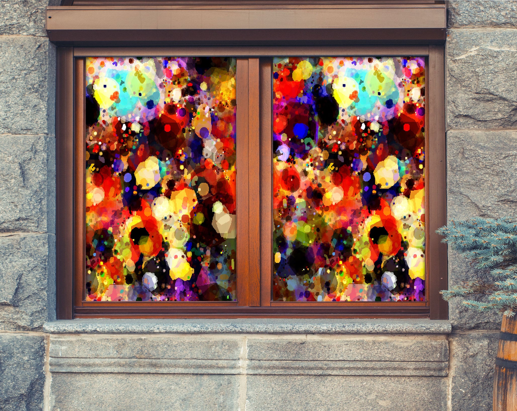 3D Dot Graffiti 409 Window Film Print Sticker Cling Stained Glass UV Block