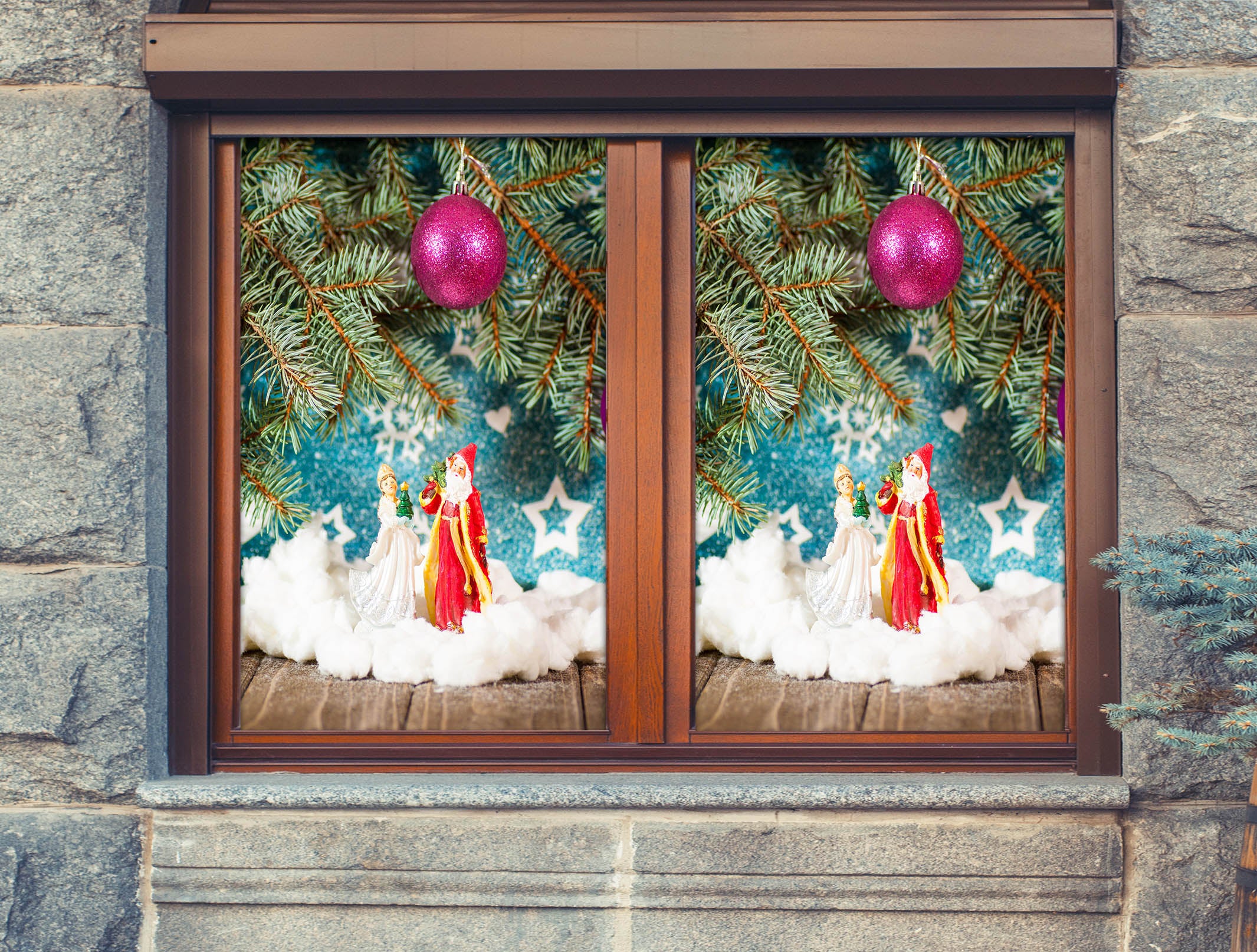 3D Santa Claus Ornaments 30059 Christmas Window Film Print Sticker Cling Stained Glass Xmas