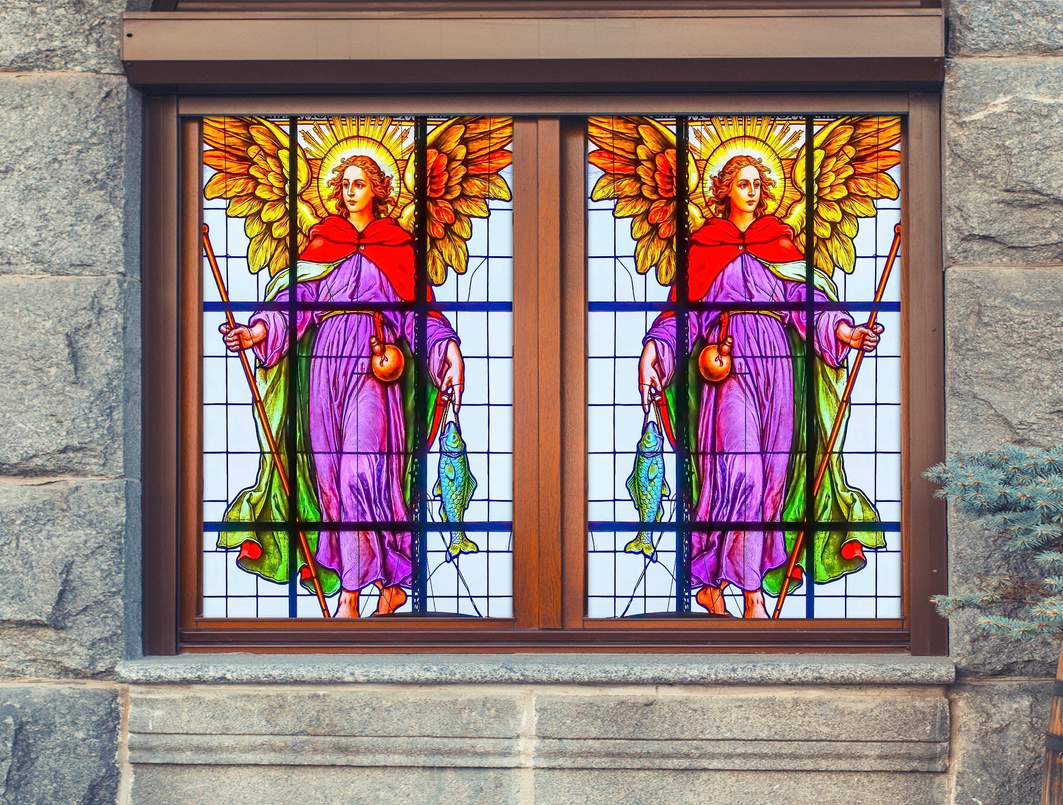 3D Golden Wings Angel 245 Window Film Print Sticker Cling Stained Glass UV Block