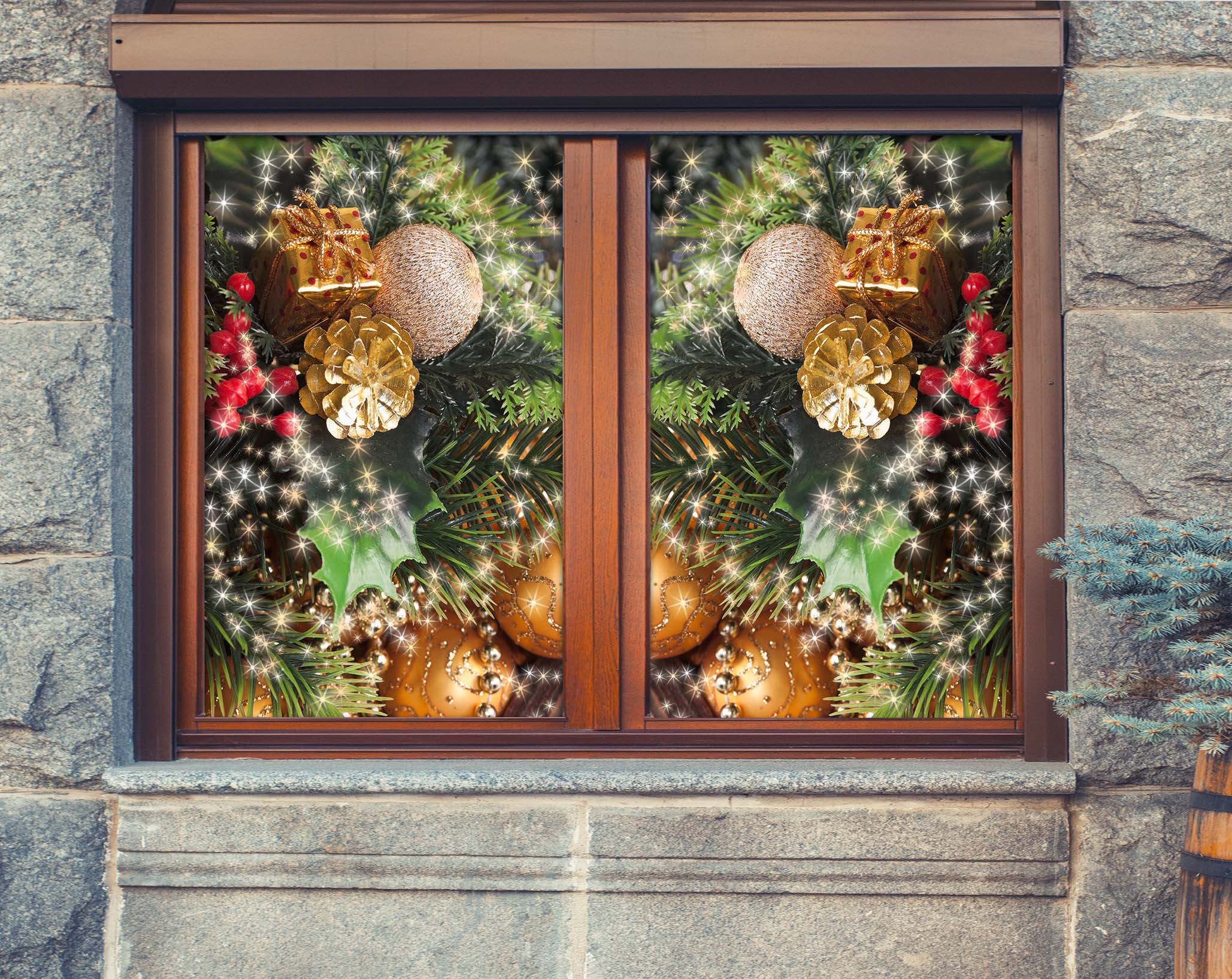 3D Christmas Tree Pendant 30100 Christmas Window Film Print Sticker Cling Stained Glass Xmas