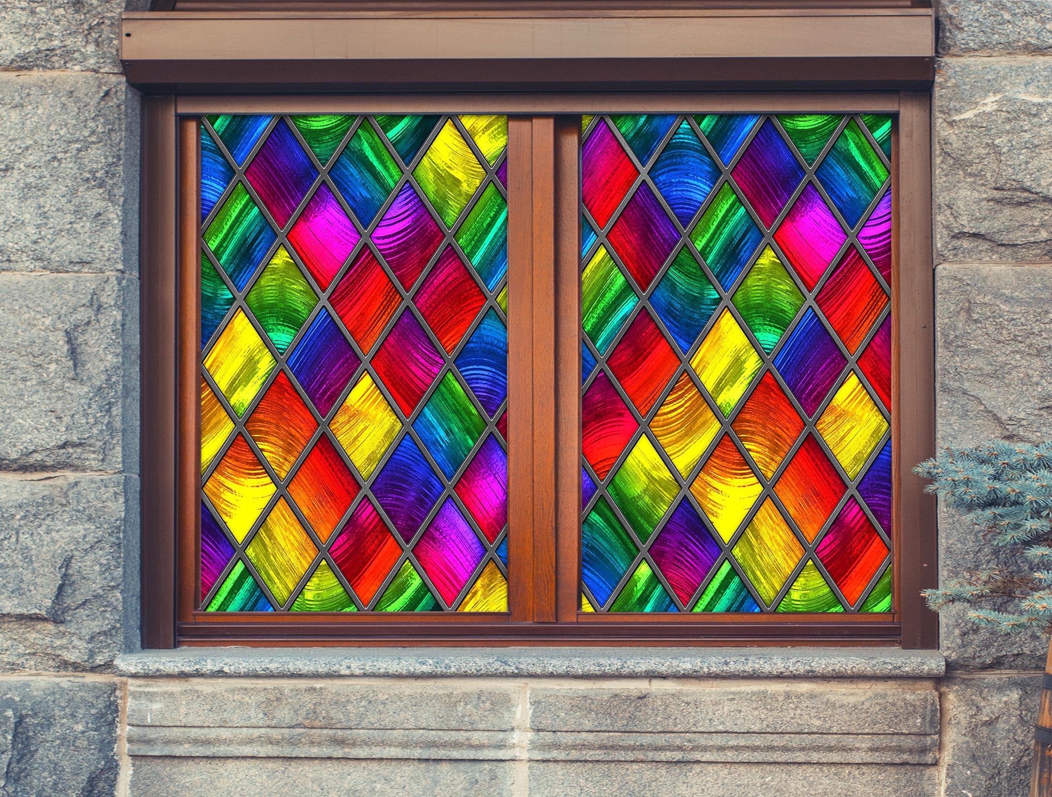 3D Yellow Diamond 233 Window Film Print Sticker Cling Stained Glass UV Block