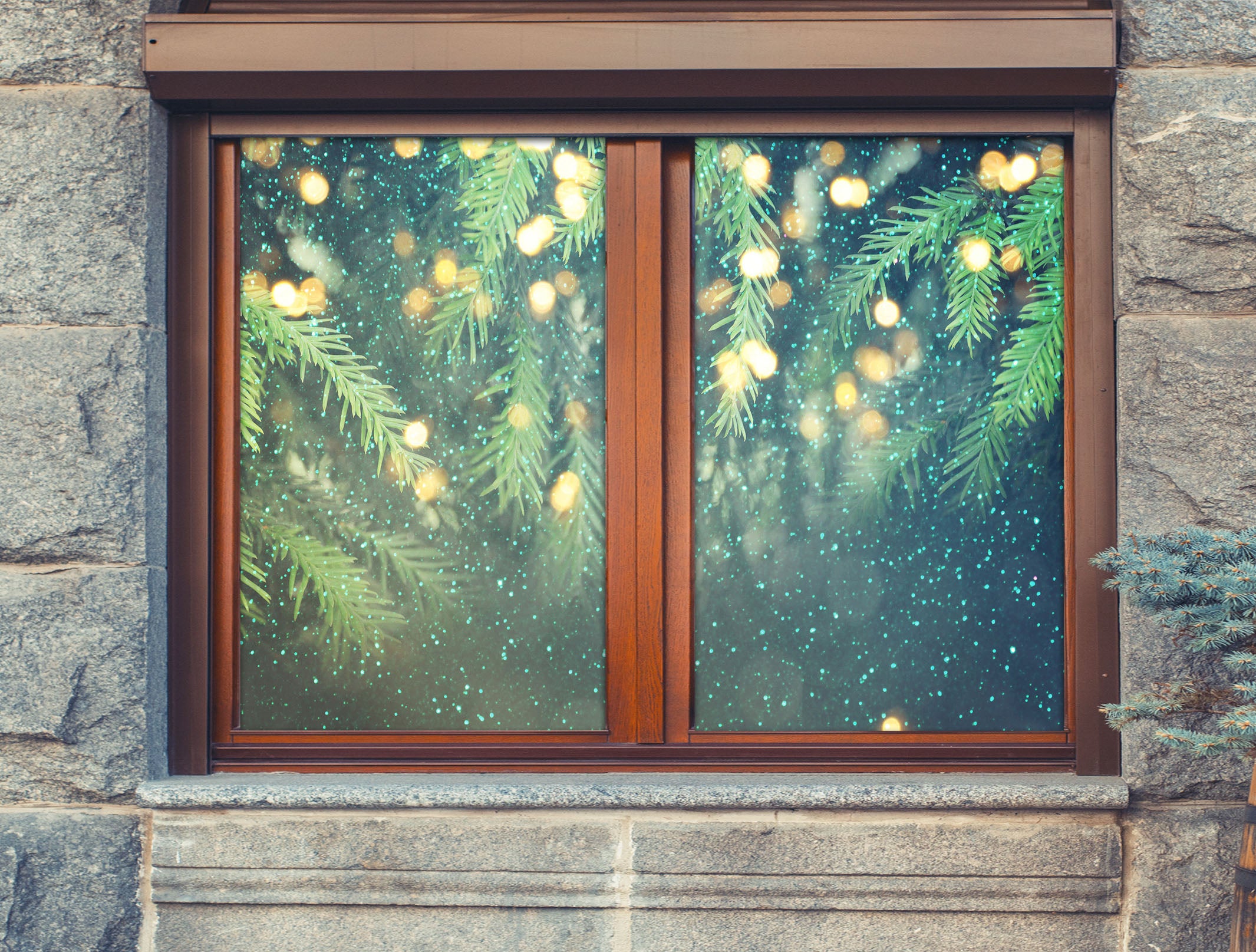 3D Branches Bright 31037 Christmas Window Film Print Sticker Cling Stained Glass Xmas