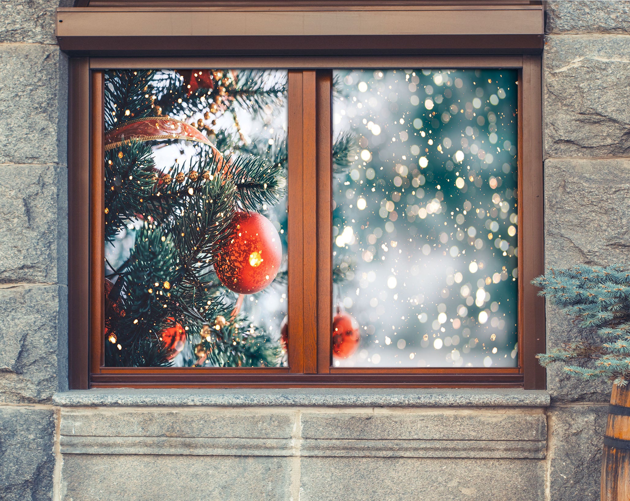 3D Christmas Tree Branches 30124 Christmas Window Film Print Sticker Cling Stained Glass Xmas