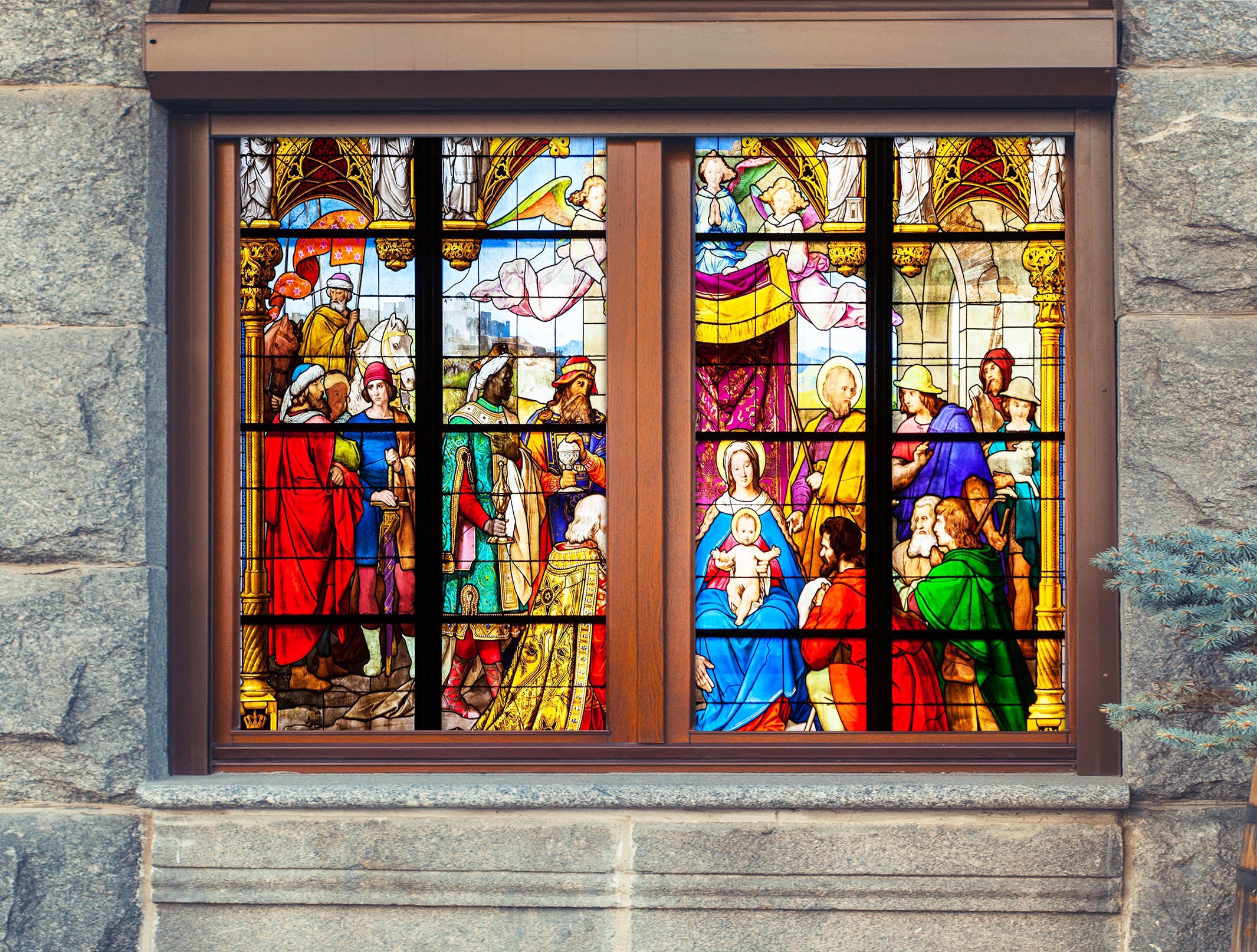 3D Church Baby 117 Window Film Print Sticker Cling Stained Glass UV Block