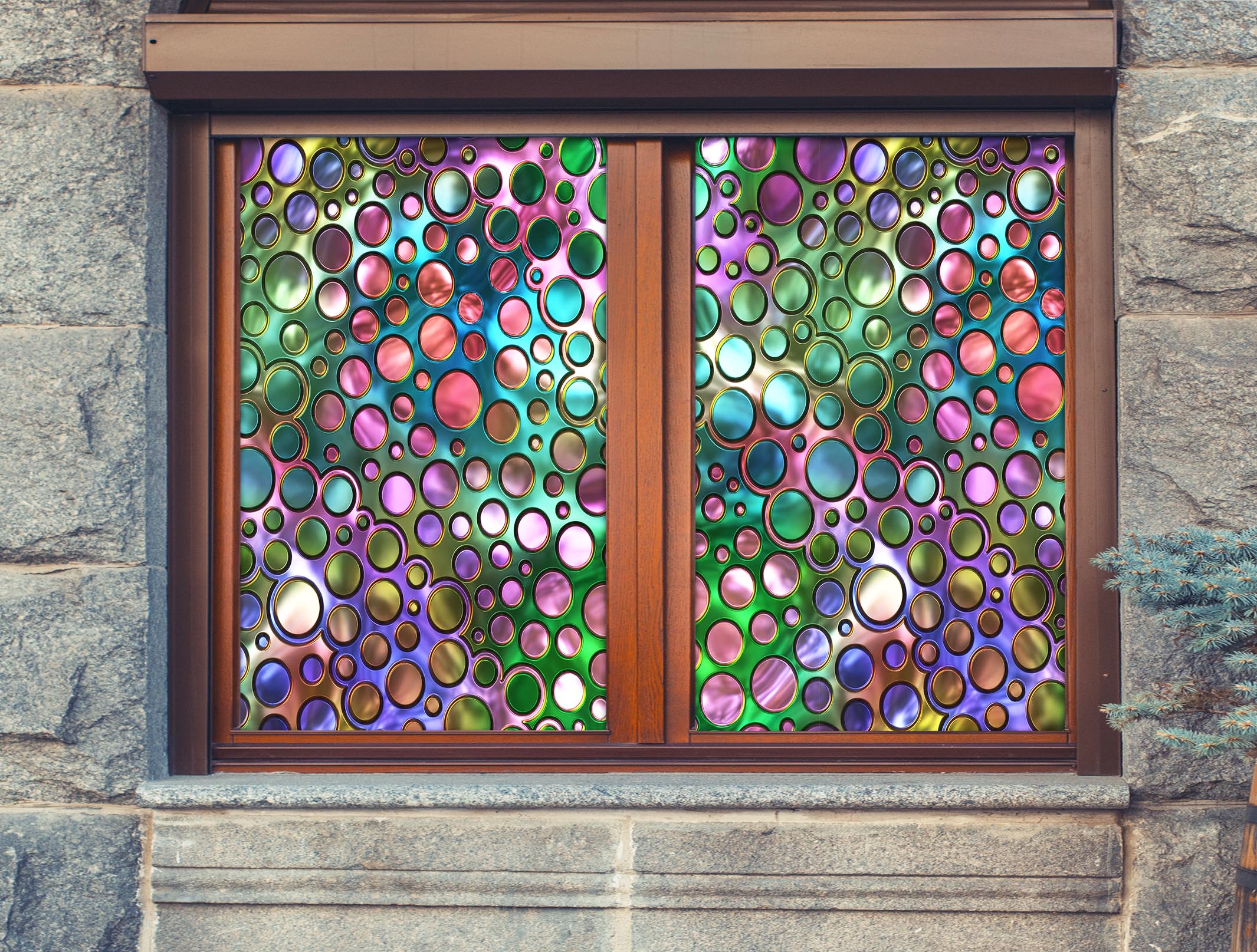 3D Color Circle 088 Window Film Print Sticker Cling Stained Glass UV Block