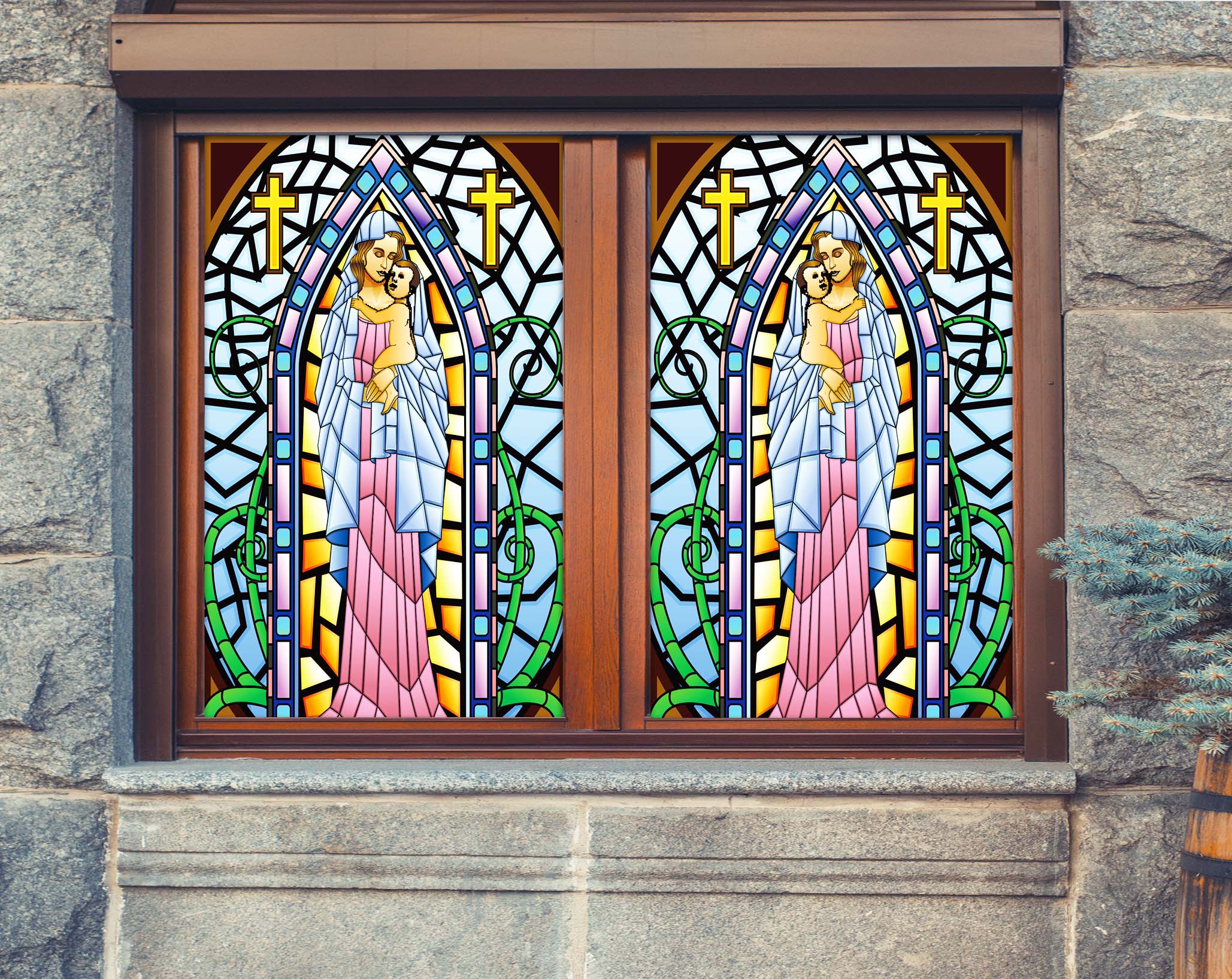 3D Religious Church 280 Window Film Print Sticker Cling Stained Glass UV Block