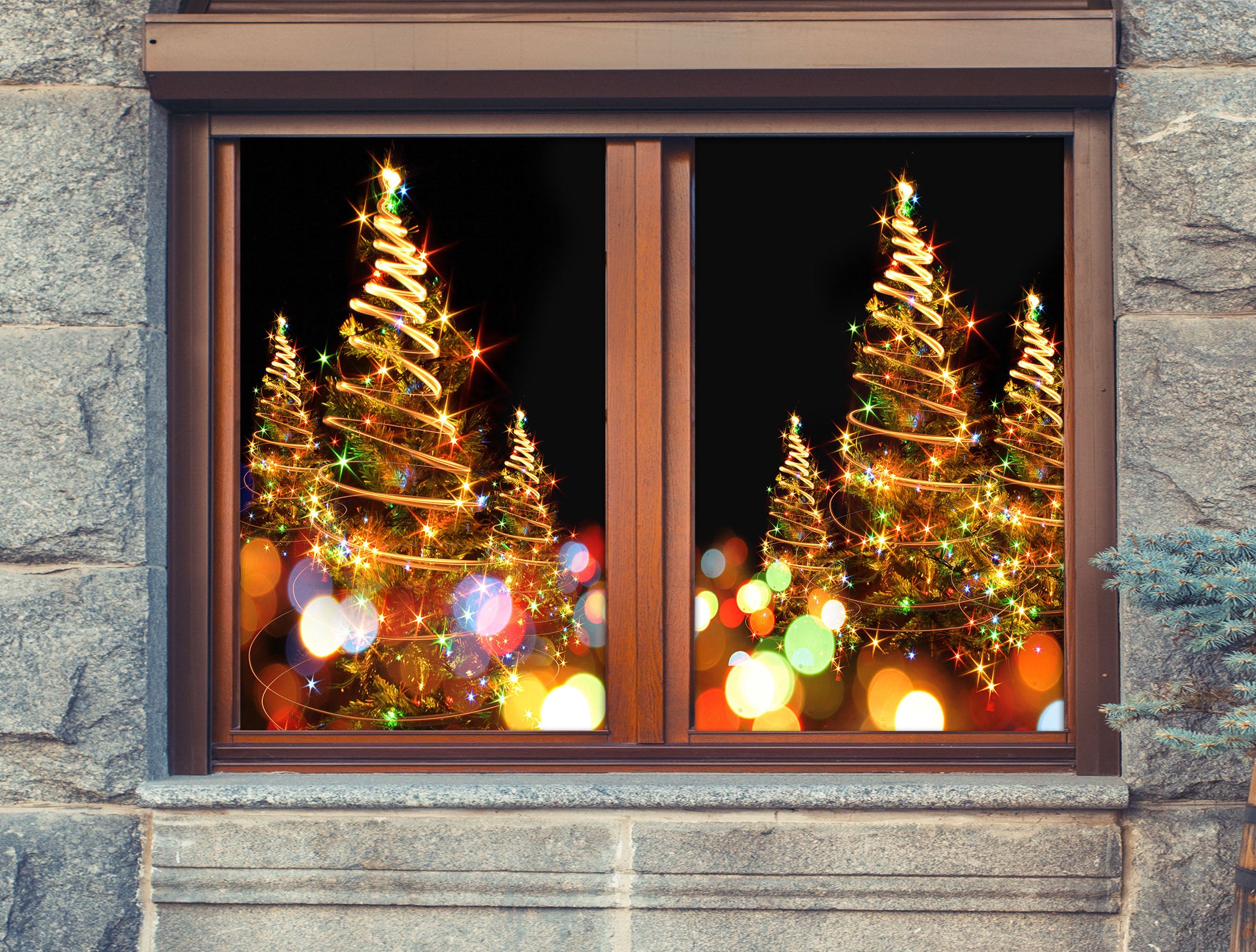 3D Light Christmas Tree 30006 Christmas Window Film Print Sticker Cling Stained Glass Xmas