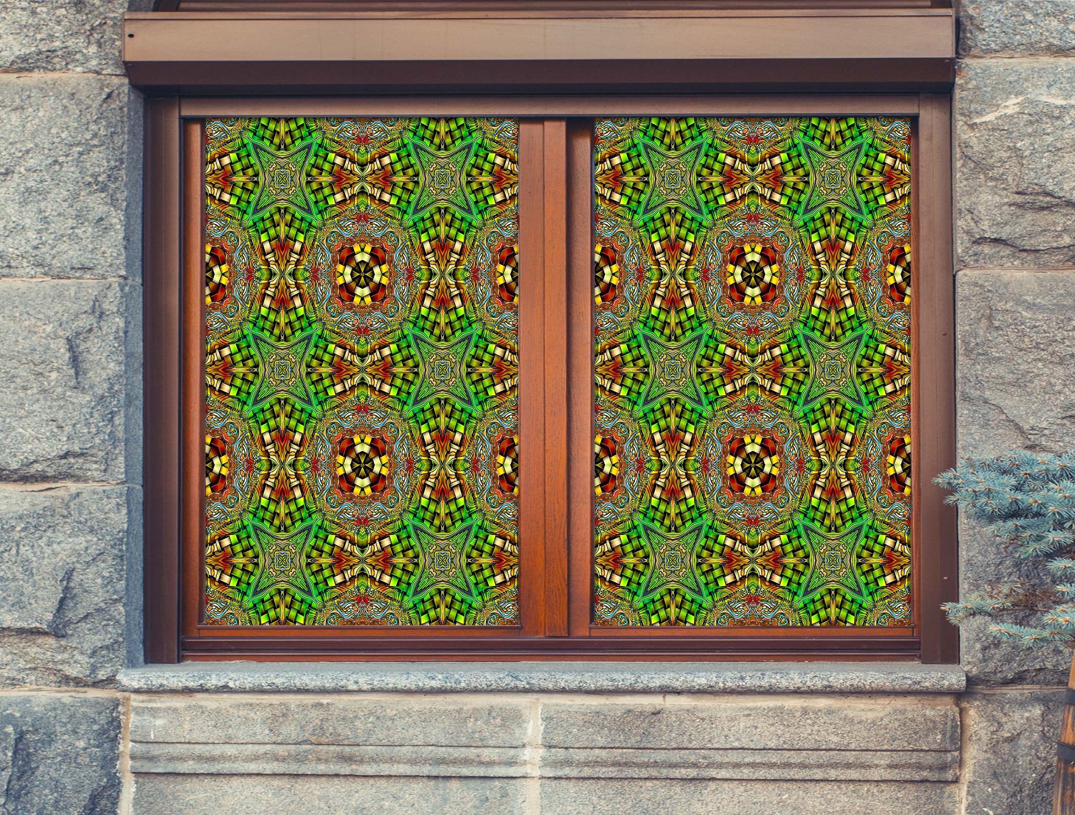 3D Green Flower 046 Window Film Print Sticker Cling Stained Glass UV Block