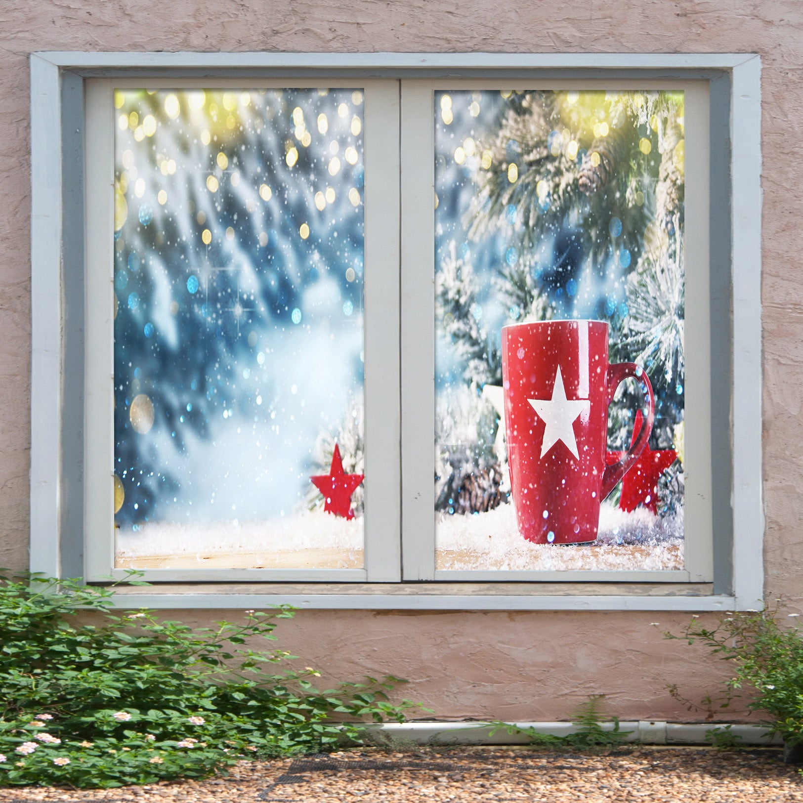 3D Red Water Glass 30045 Christmas Window Film Print Sticker Cling Stained Glass Xmas