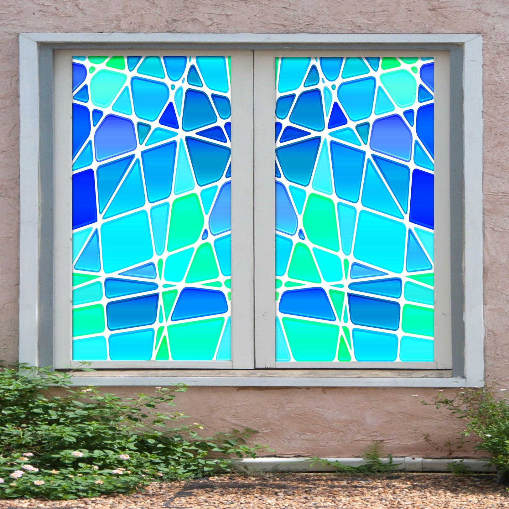 3D Blue Graphic 397 Window Film Print Sticker Cling Stained Glass UV Block