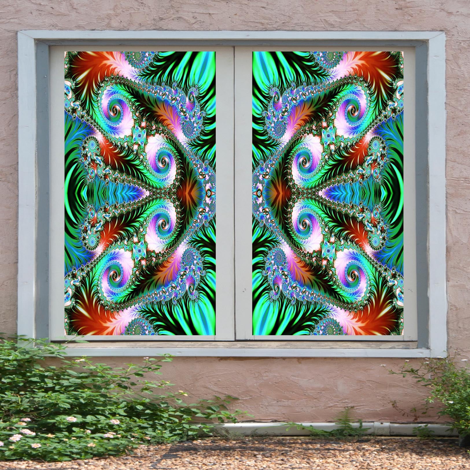 3D Green Pattern 312 Window Film Print Sticker Cling Stained Glass UV Block