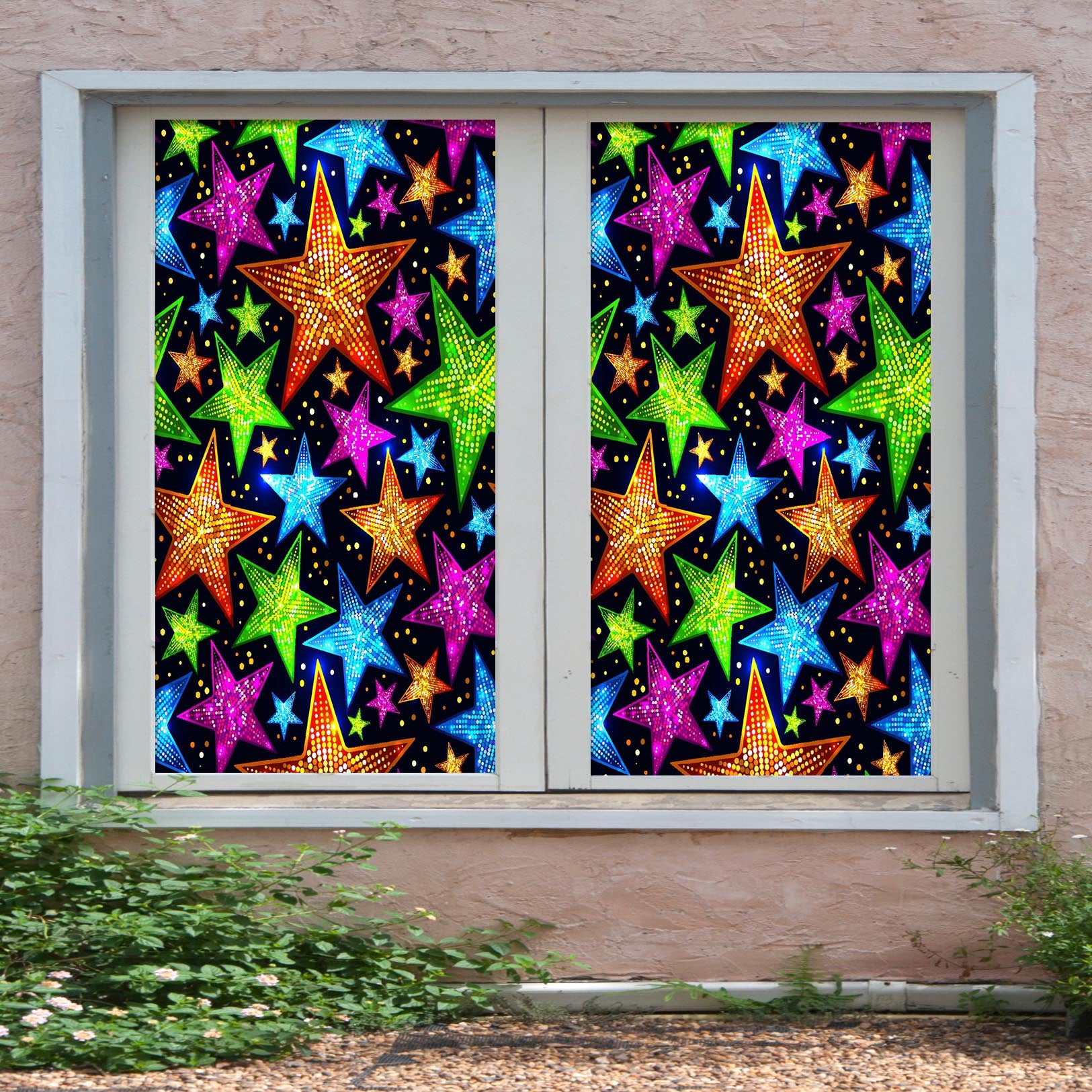 3D Colored Stars 348 Window Film Print Sticker Cling Stained Glass UV Block