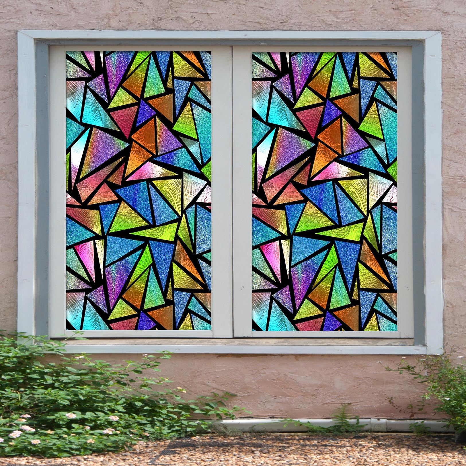 3D Color Triangle 457 Window Film Print Sticker Cling Stained Glass UV Block