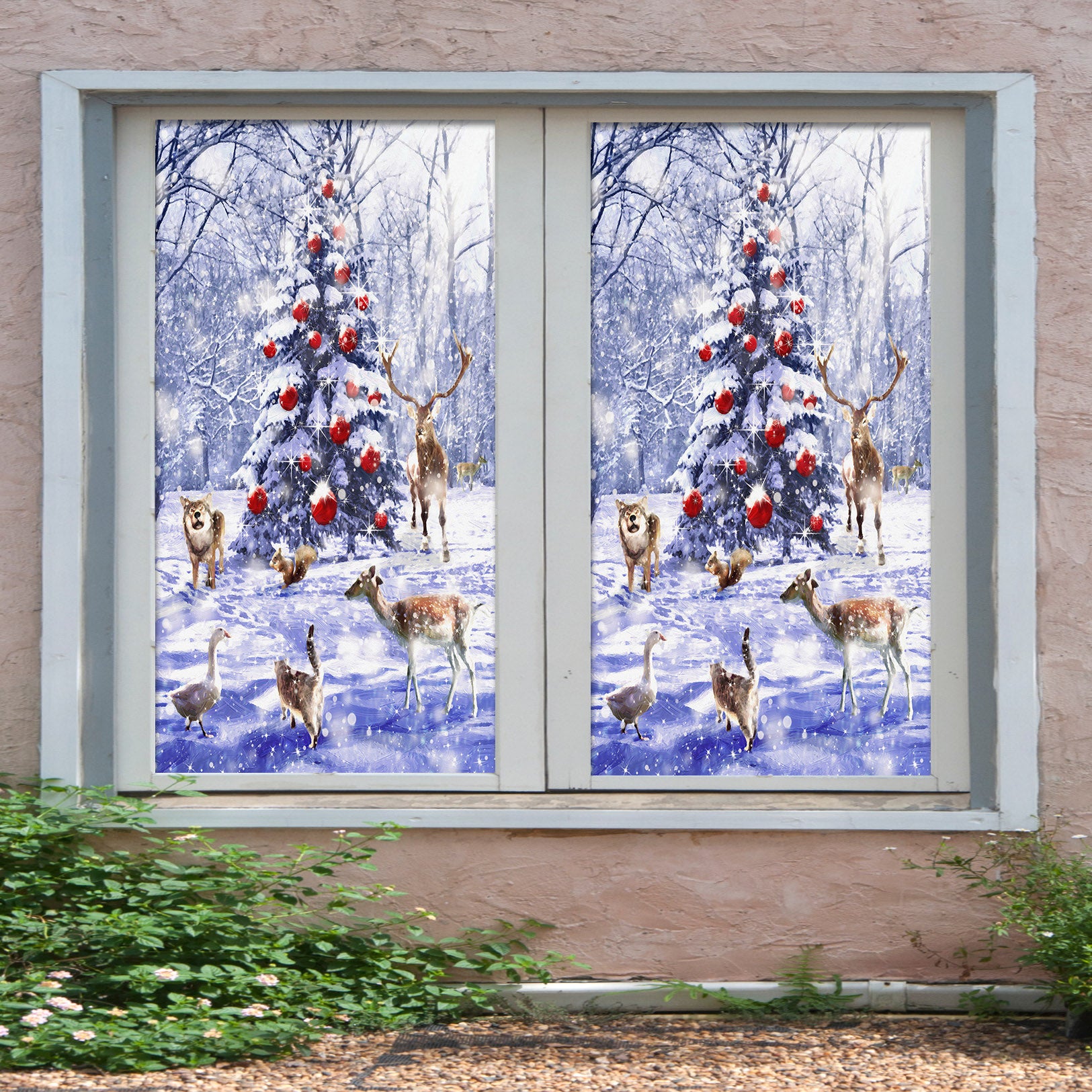 3D Snow Tree 30027 Christmas Window Film Print Sticker Cling Stained Glass Xmas