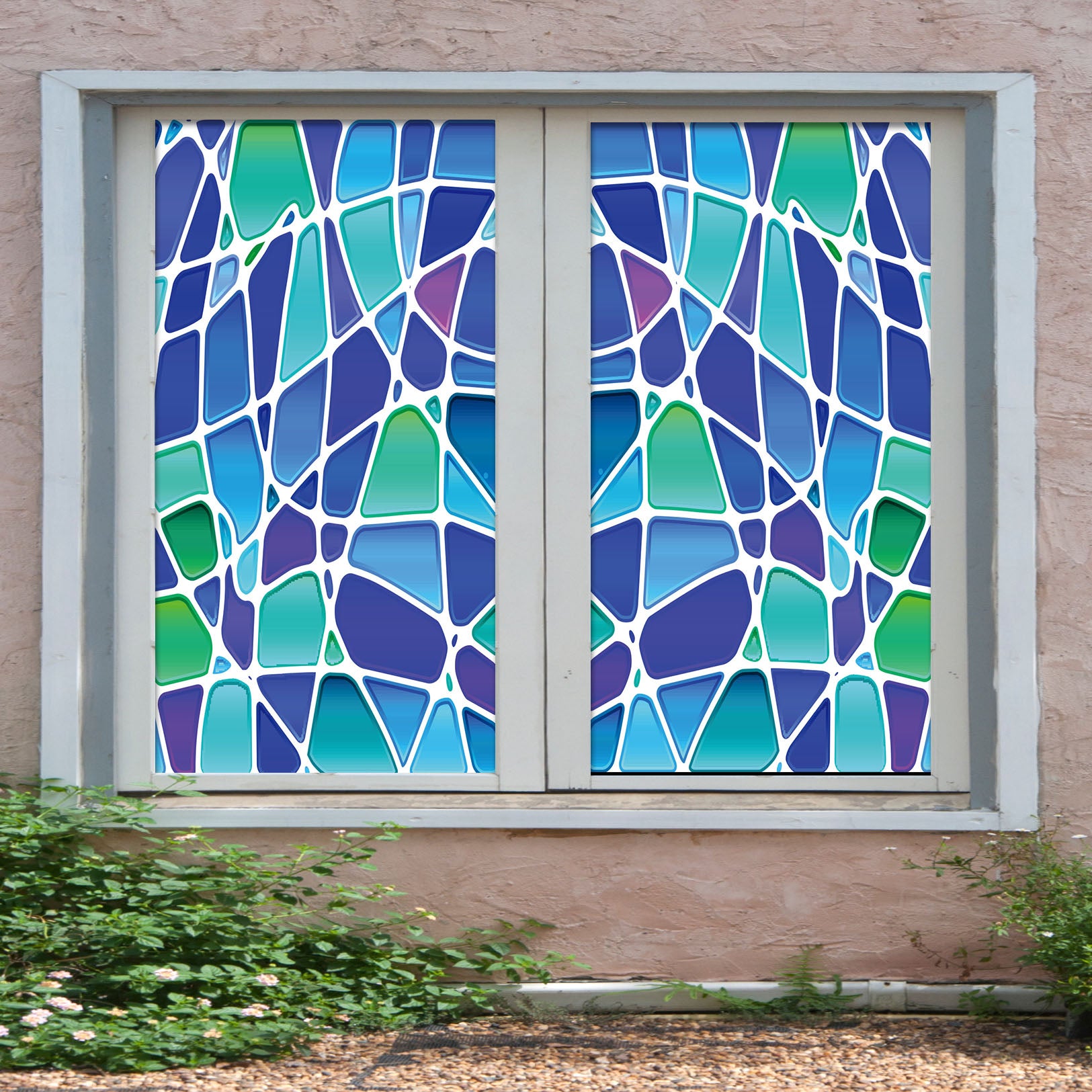 3D Blue Debris 319 Window Film Print Sticker Cling Stained Glass UV Block