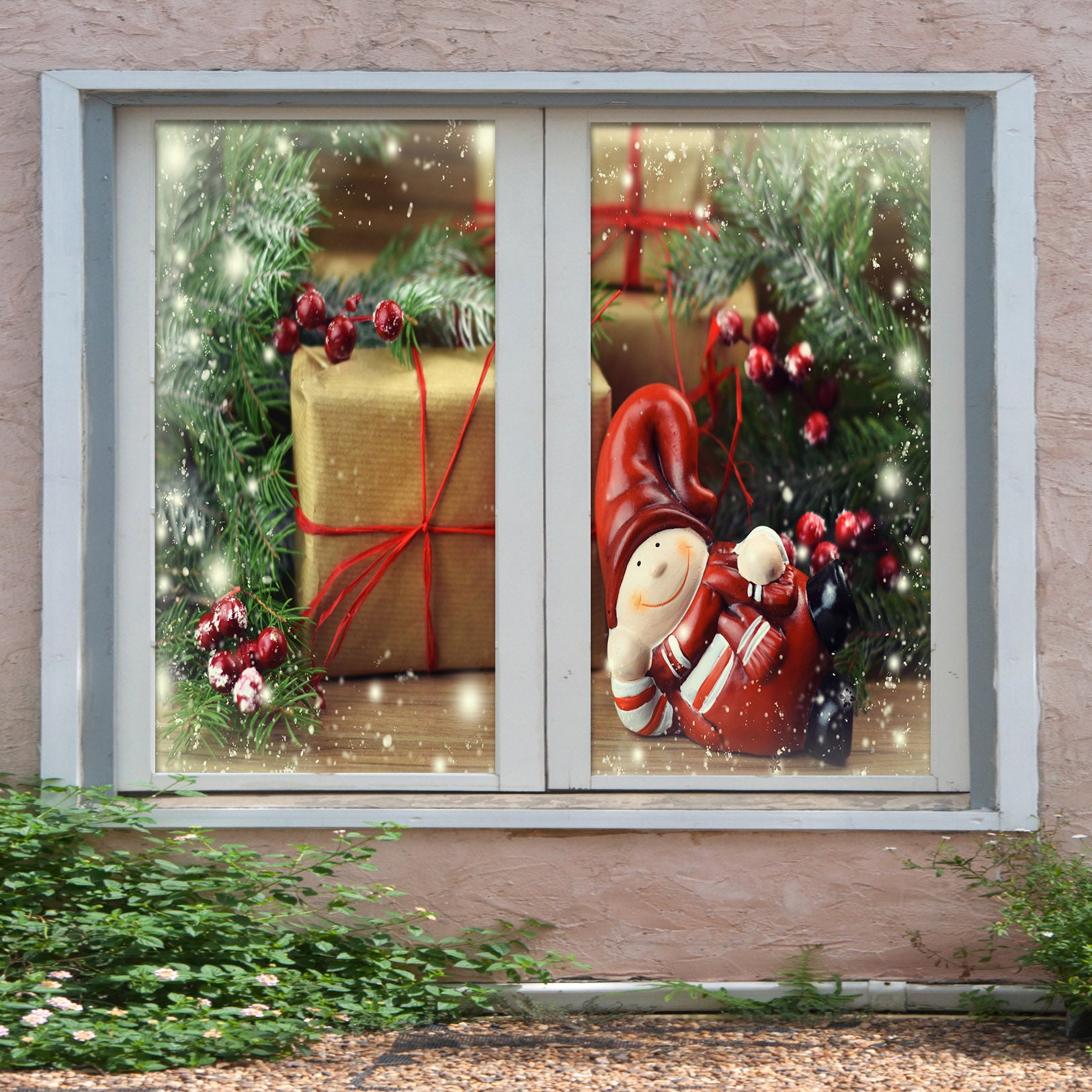 3D Gift 30039 Christmas Window Film Print Sticker Cling Stained Glass Xmas