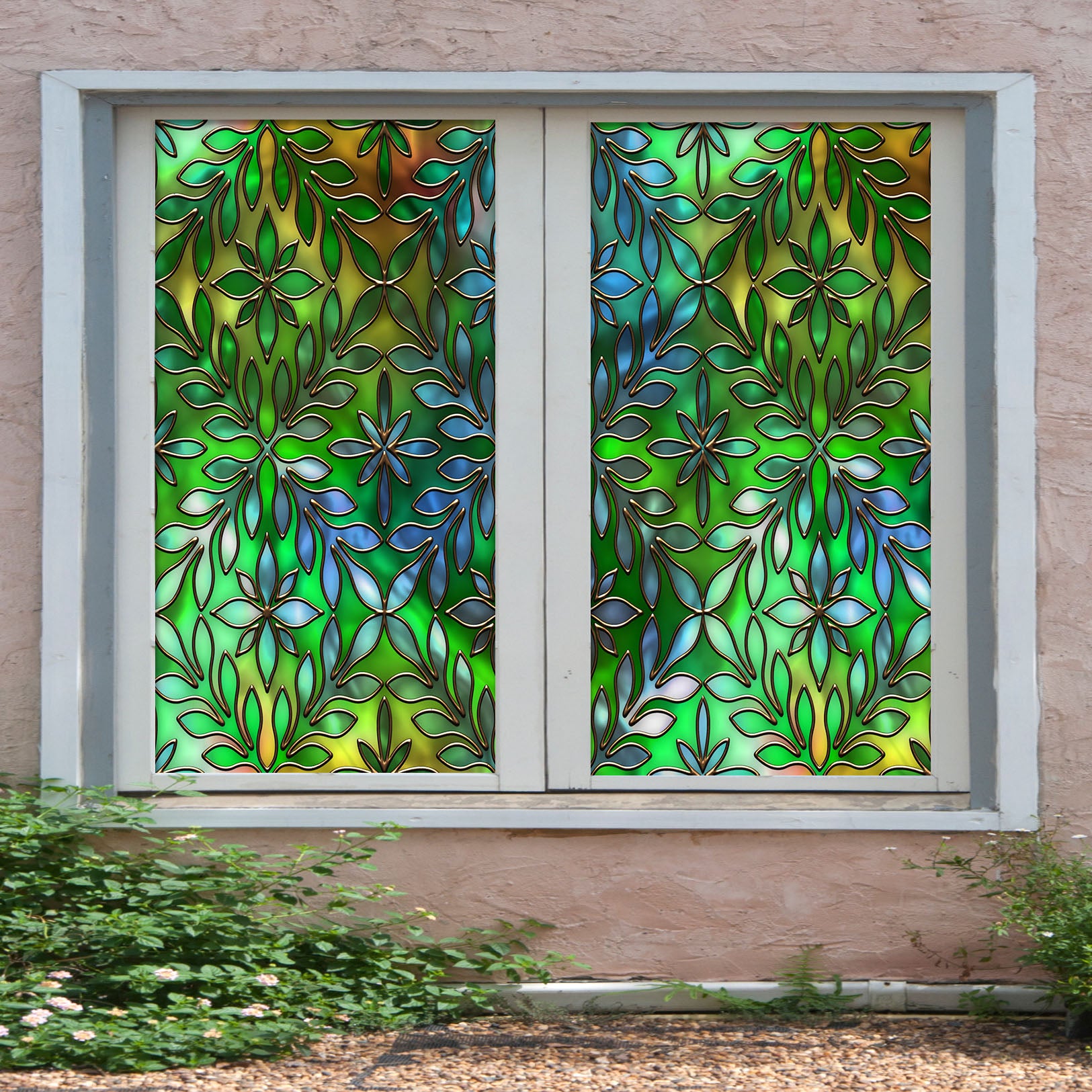 3D Green Leaves 435 Window Film Print Sticker Cling Stained Glass UV Block