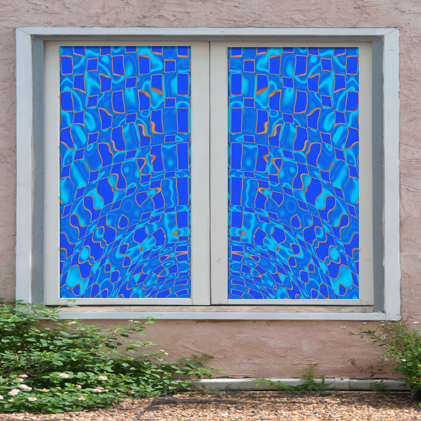 3D Blue Mosaic 256 Window Film Print Sticker Cling Stained Glass UV Block