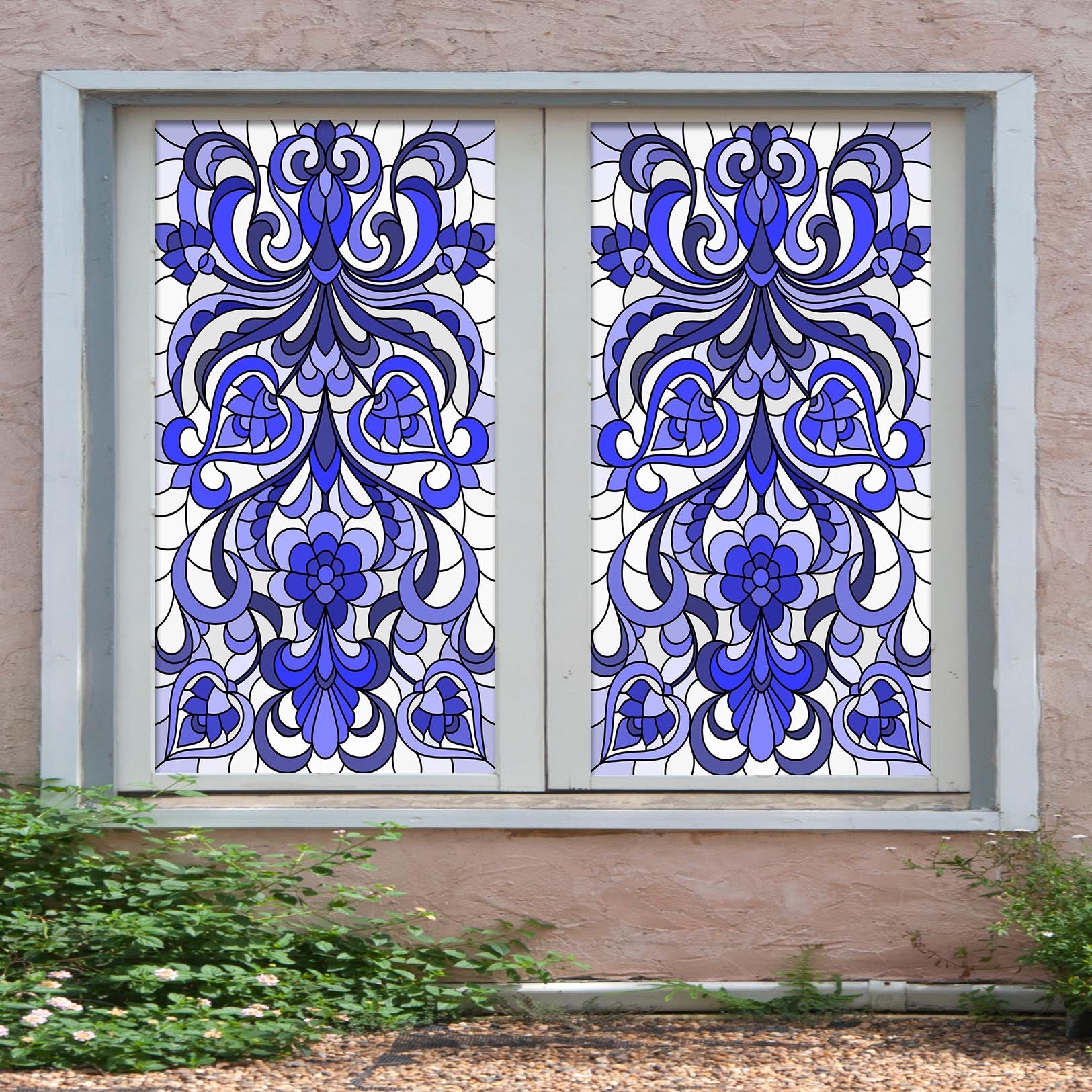 3D Blue Flower 154 Window Film Print Sticker Cling Stained Glass UV Block