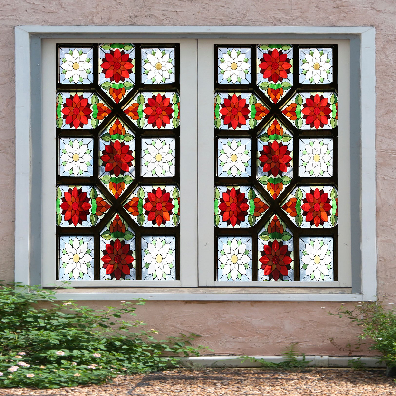 3D Red Lotus Pattern 257 Window Film Print Sticker Cling Stained Glass UV Block