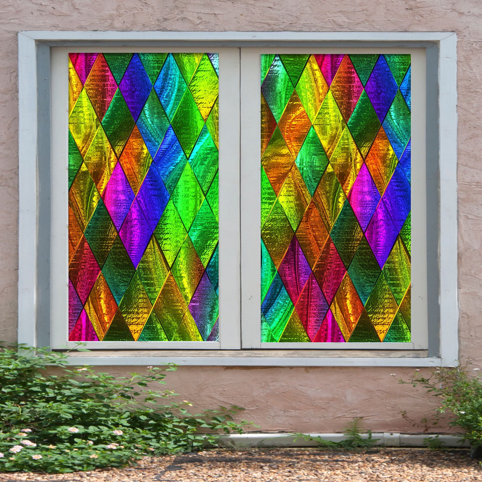 3D Green Diamond 221 Window Film Print Sticker Cling Stained Glass UV Block