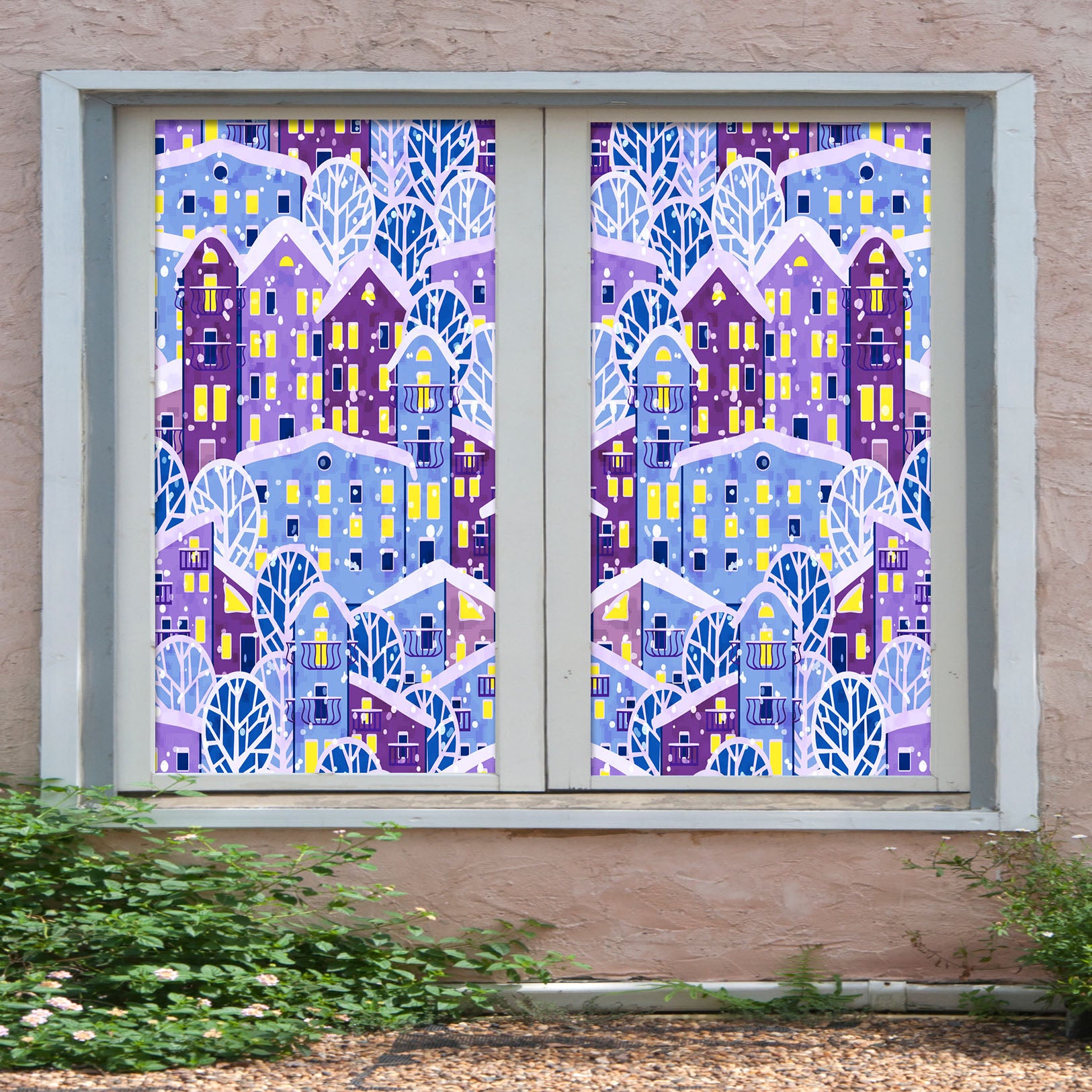 3D Purple Snow House 281 Window Film Print Sticker Cling Stained Glass UV Block