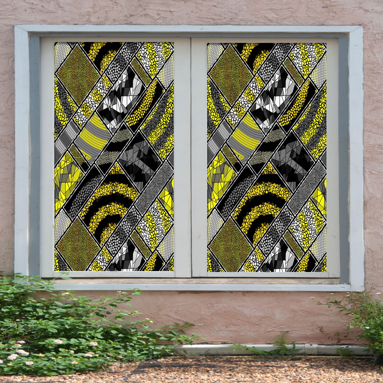 3D Black Rotating Pattern 155 Window Film Print Sticker Cling Stained Glass UV Block