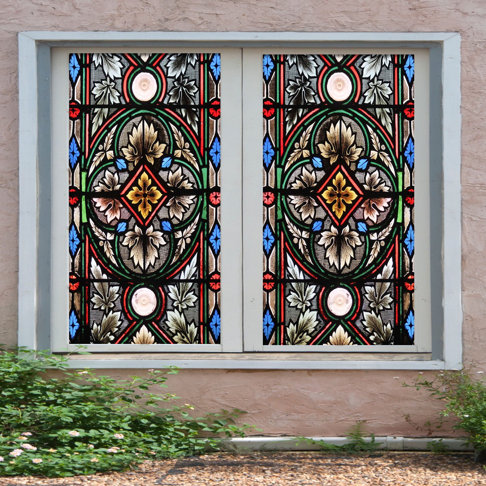 3D Leaf Pattern 218 Window Film Print Sticker Cling Stained Glass UV Block