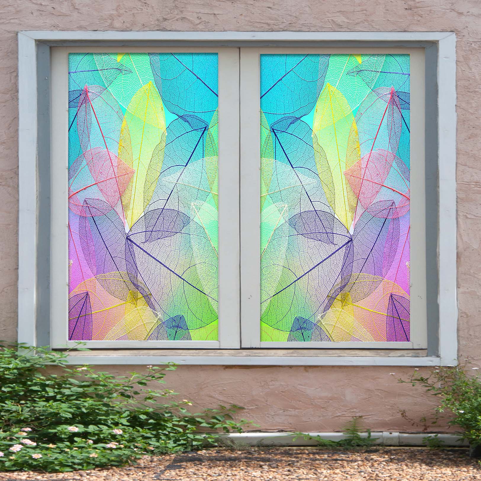 3D Colored Leaves 385 Window Film Print Sticker Cling Stained Glass UV Block