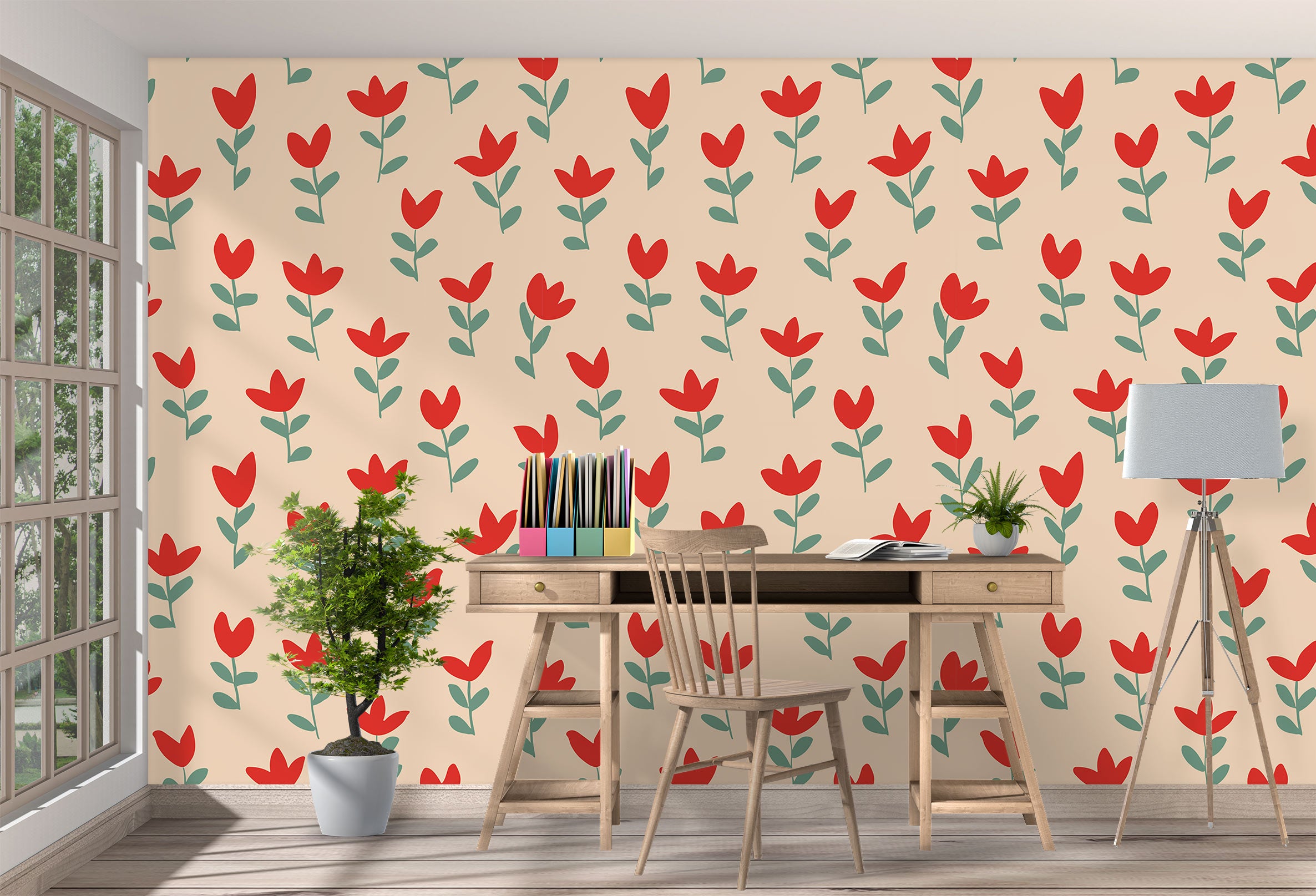 3D Red Flowers Pattern 120114 Kashmira Jayaprakash Wall Mural Wall Murals